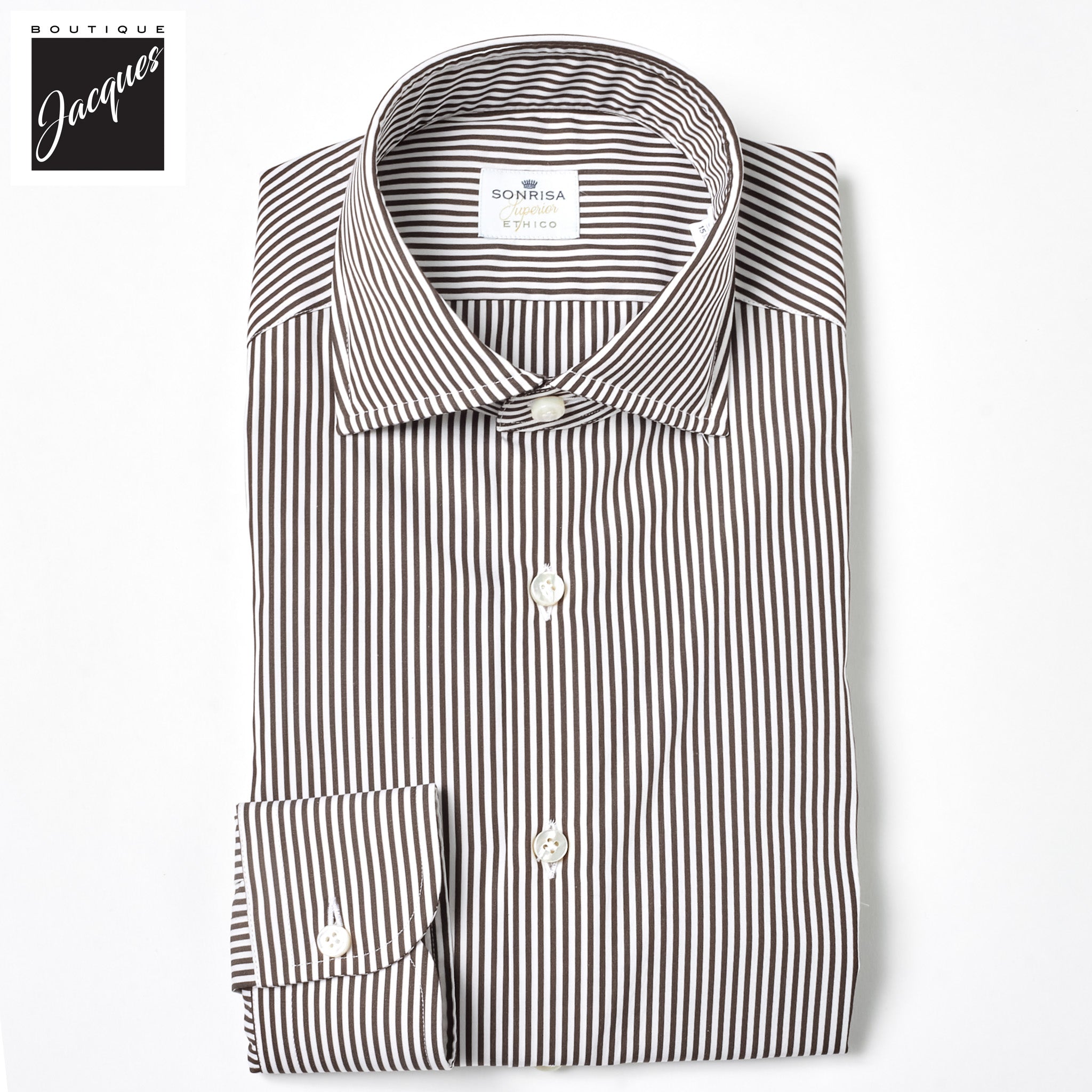 Chocolate Brown Striped Superior Cotton Modern Fit Dress Shirt