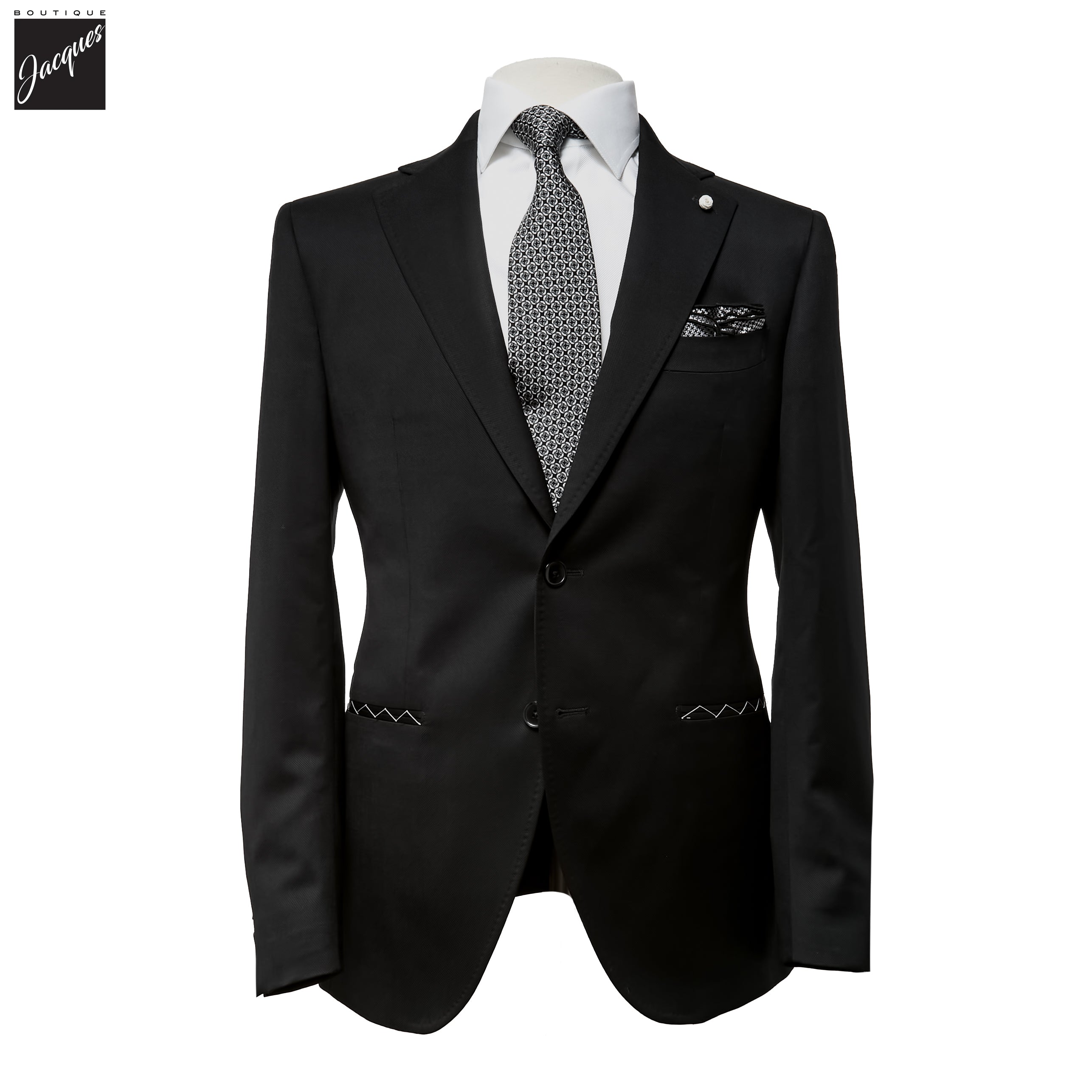 Black Neat Vitale Barberis Wool Mantua Contemporary Fit Suit - Luigi Bianchi - Boutique Jacques International