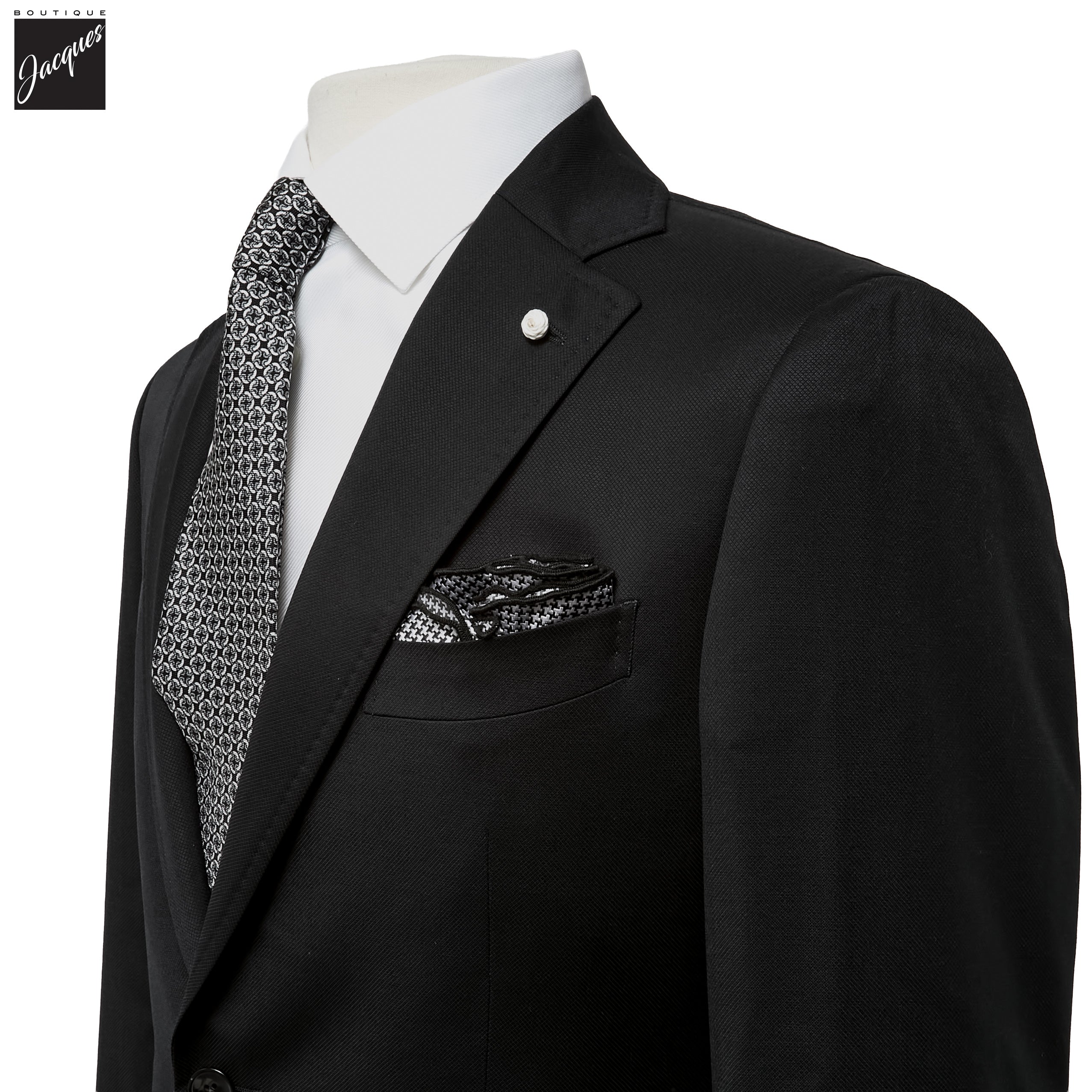 Black Neat Vitale Barberis Wool Mantua Contemporary Fit Suit - Luigi Bianchi - Boutique Jacques International