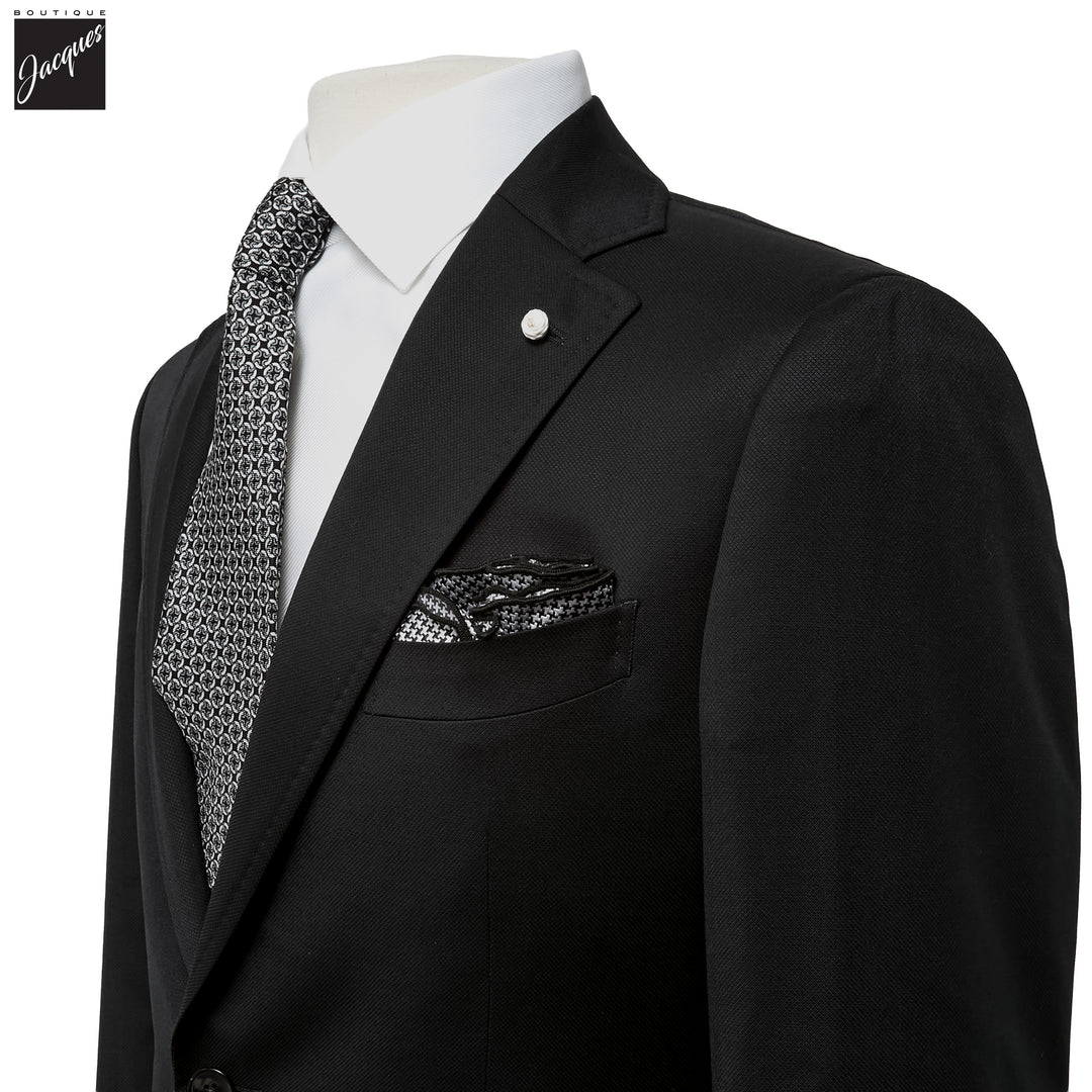 Black Neat Vitale Barberis Wool Mantua Contemporary Fit Suit - Luigi Bianchi - Boutique Jacques International