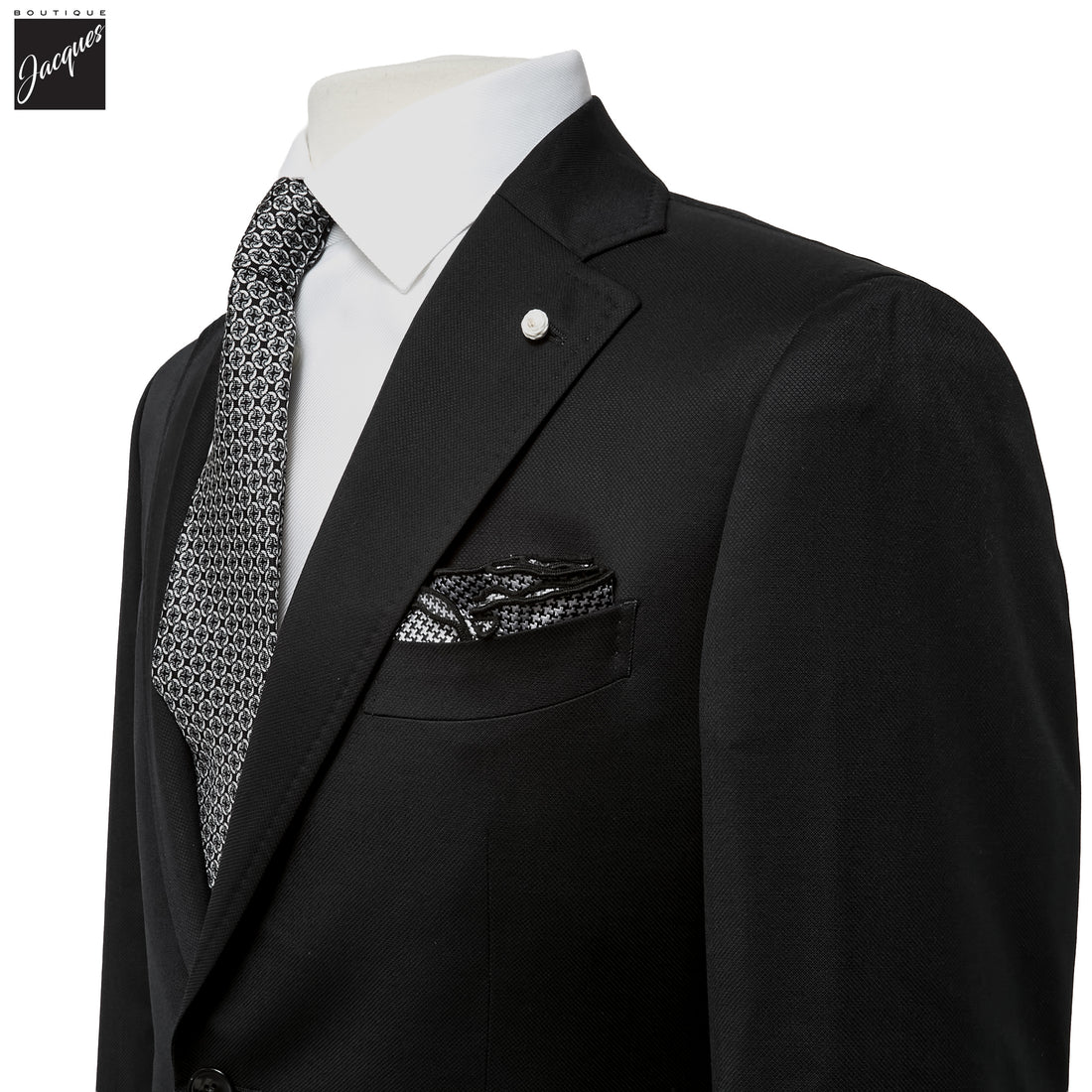 Black Neat Vitale Barberis Wool Mantua Contemporary Fit Suit - Luigi Bianchi - Boutique Jacques International