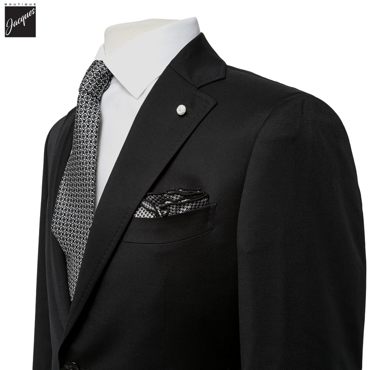 Black Neat Vitale Barberis Wool Mantua Contemporary Fit Suit - Luigi Bianchi - Boutique Jacques International