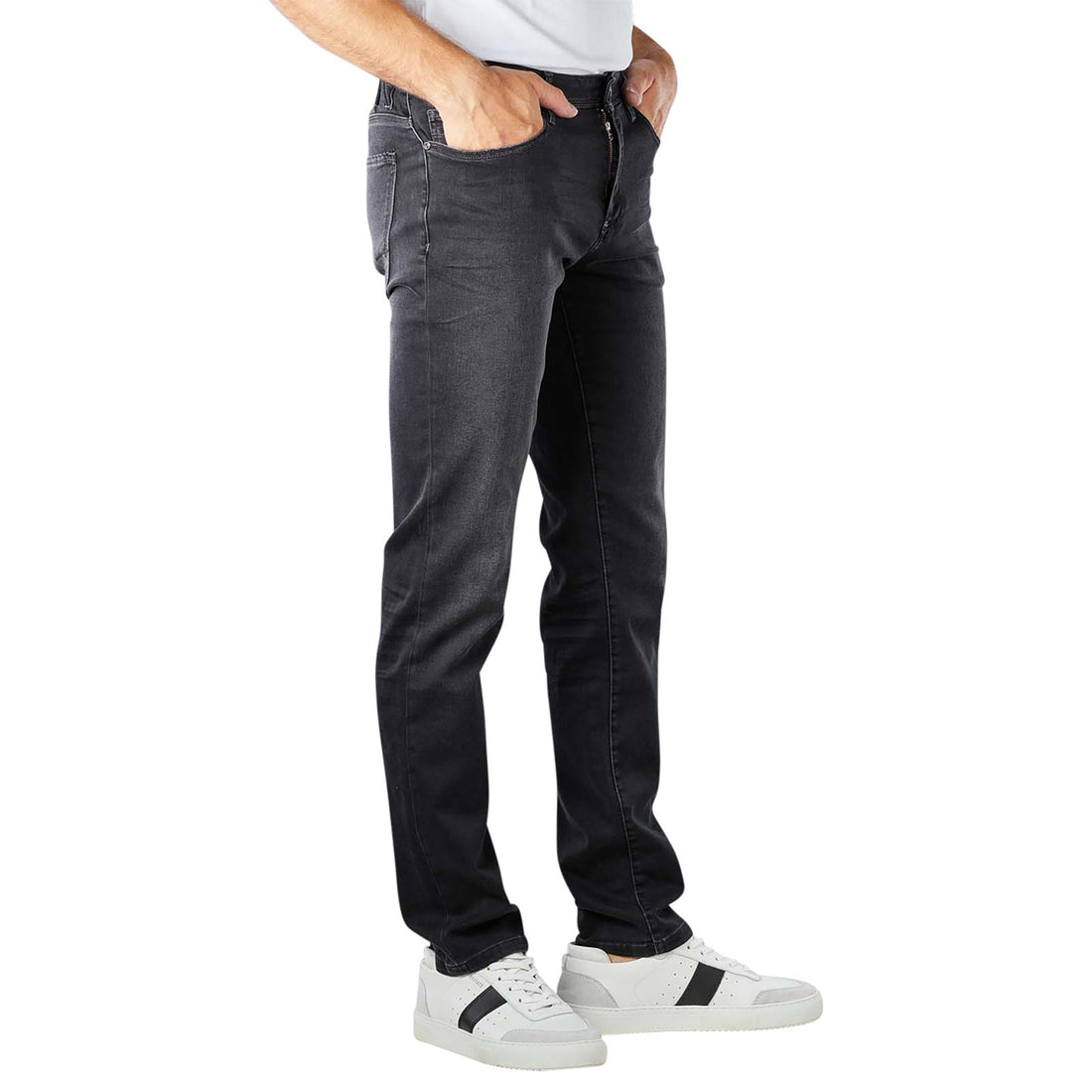 Black Anthracite Pipe Premium Business Cotton-Tencel Jeans - ALBERTO - Boutique Jacques International