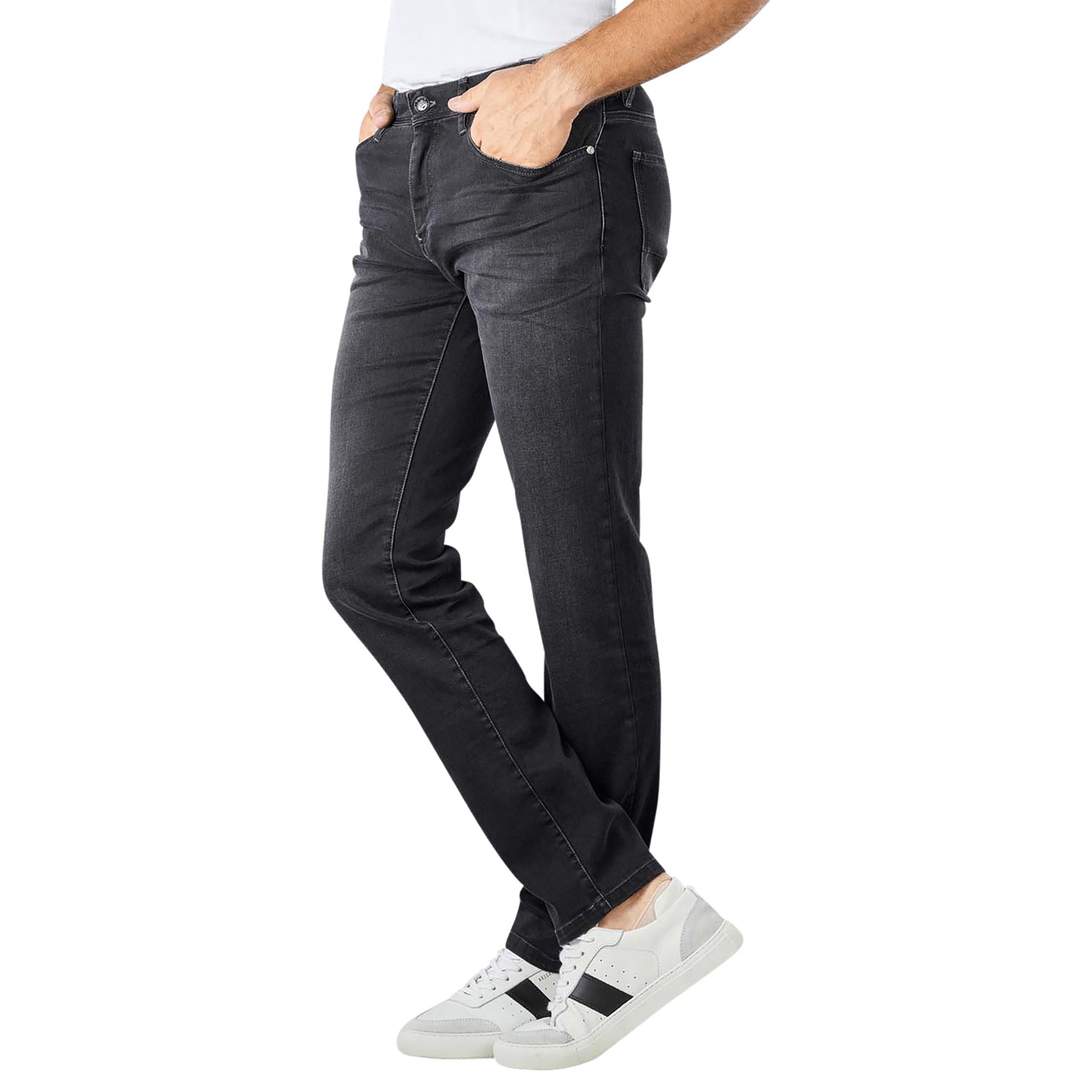 Black Anthracite Pipe Premium Business Cotton-Tencel Jeans - ALBERTO - Boutique Jacques International