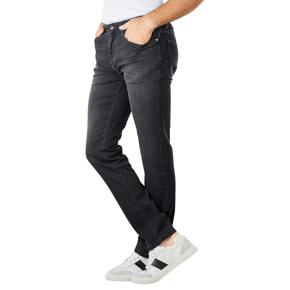 Black Anthracite Pipe Premium Business Cotton-Tencel Jeans - ALBERTO - Boutique Jacques International
