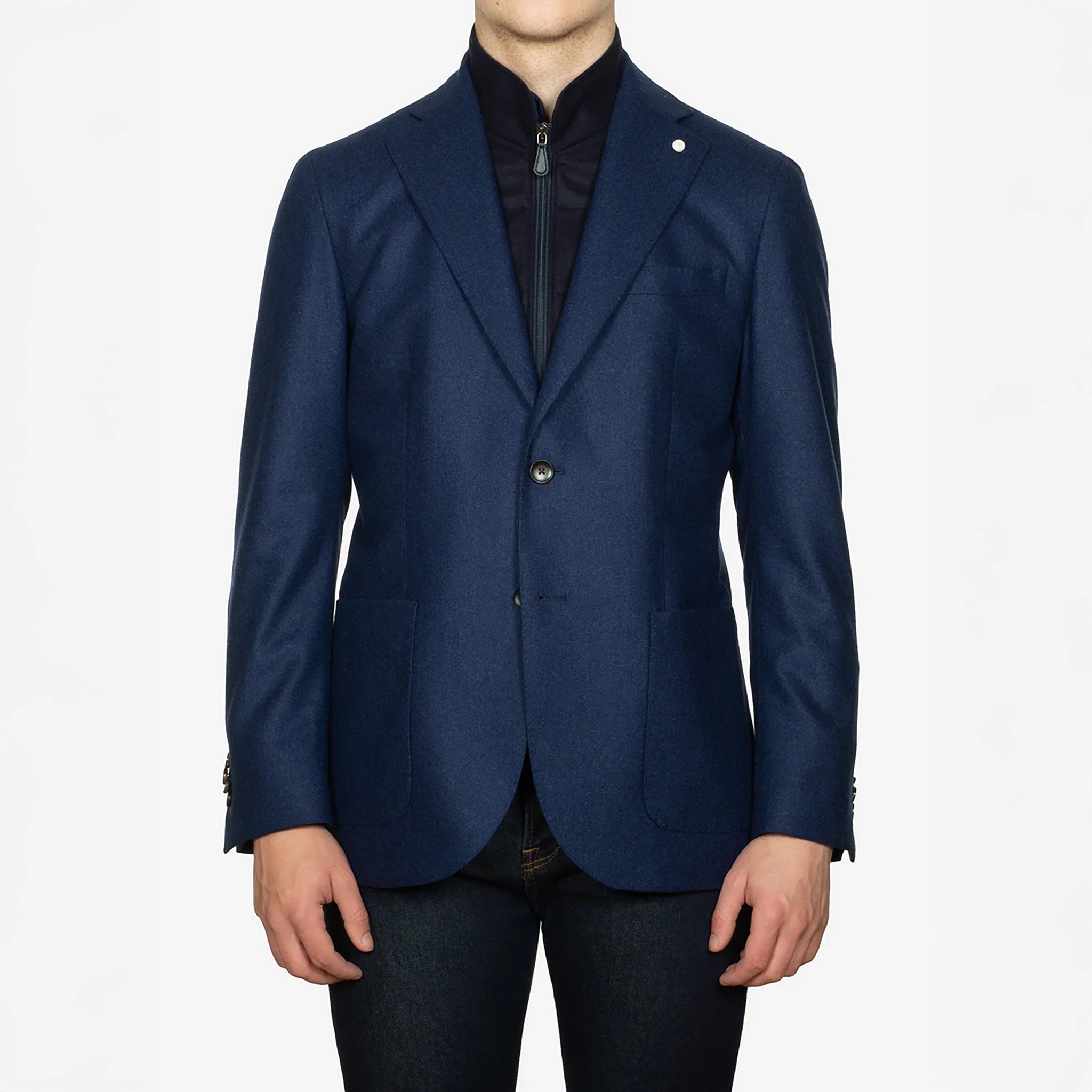 Royal Blue Solid Wool Hybrid Sport Jacket with Bib - Luigi Bianchi