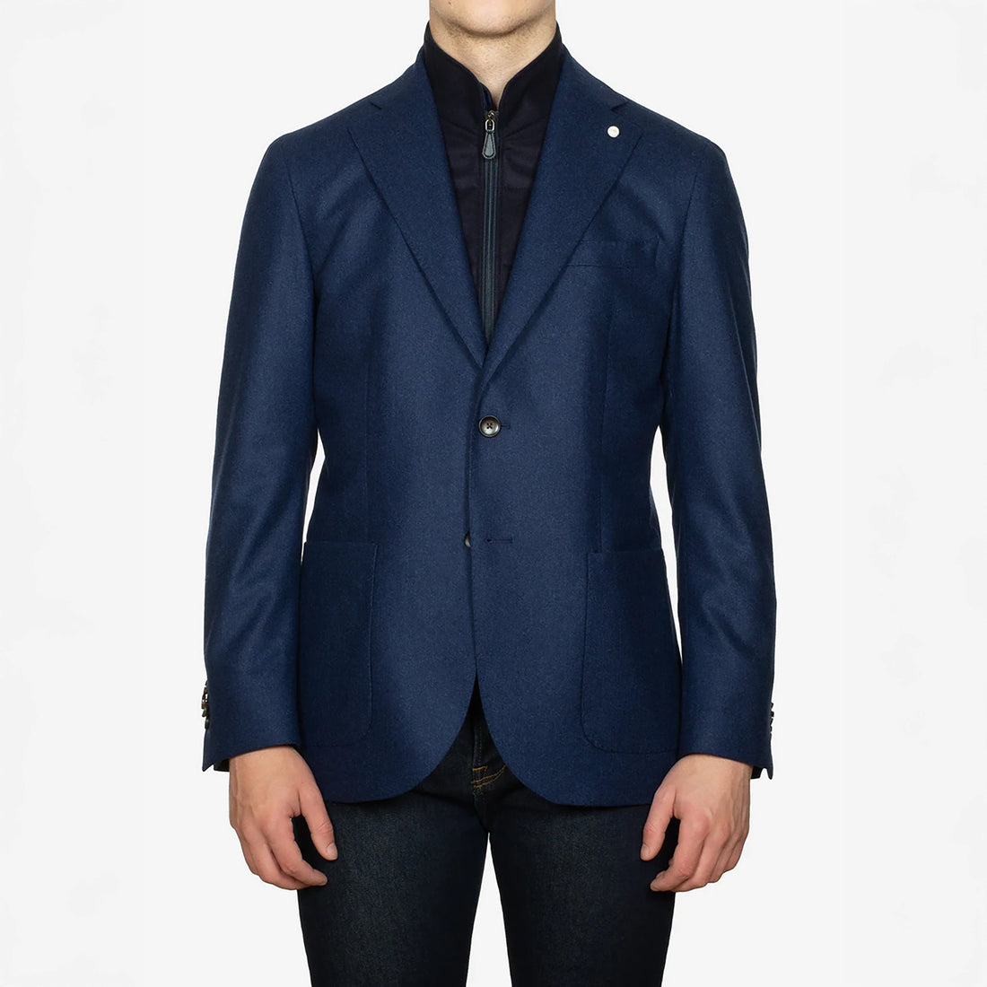 Royal Blue Solid Wool Hybrid Sport Jacket with Bib - Luigi Bianchi