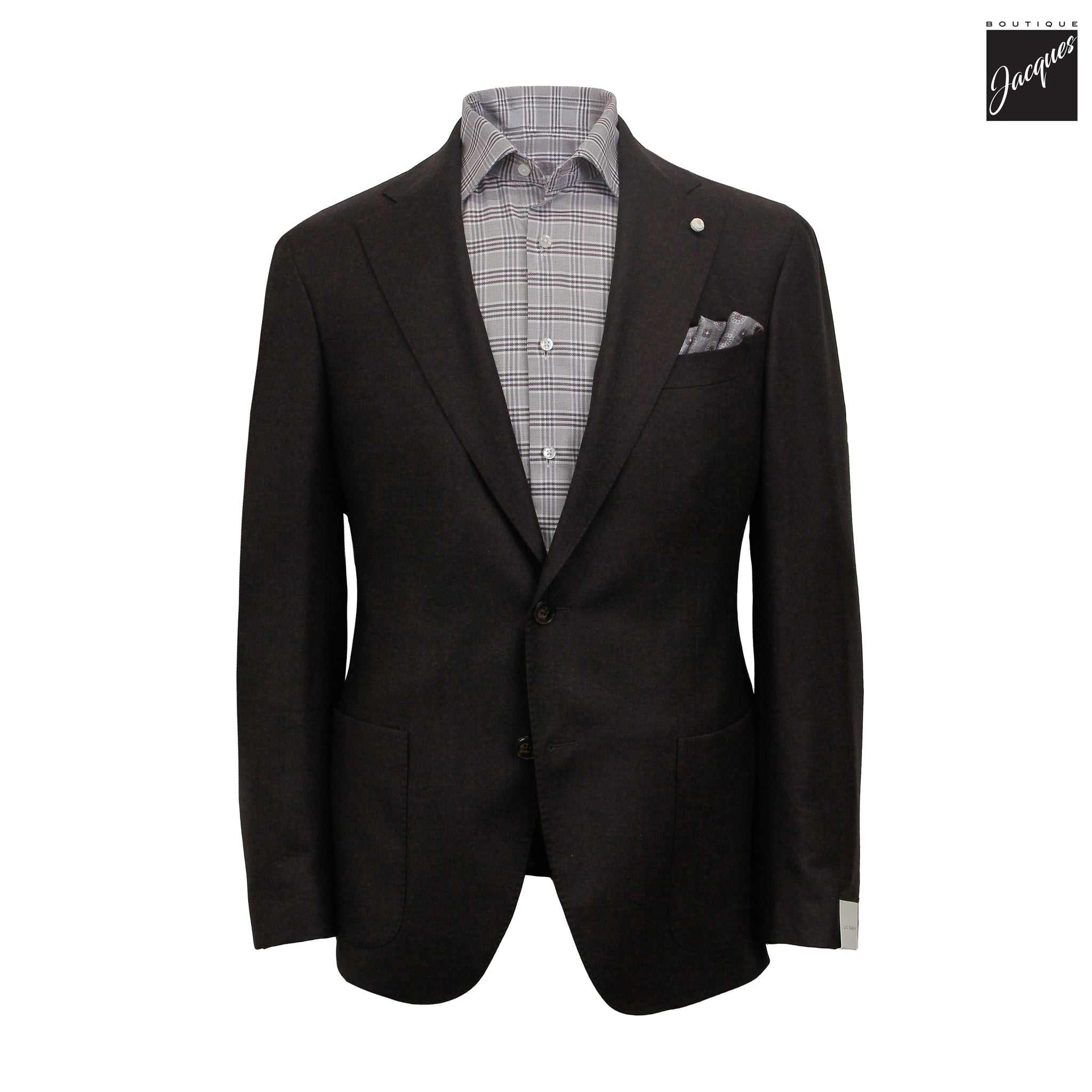Dark Brown Vitale Barberis Wool Flannel Dream Fit Sport Jacket - Luigi Bianchi