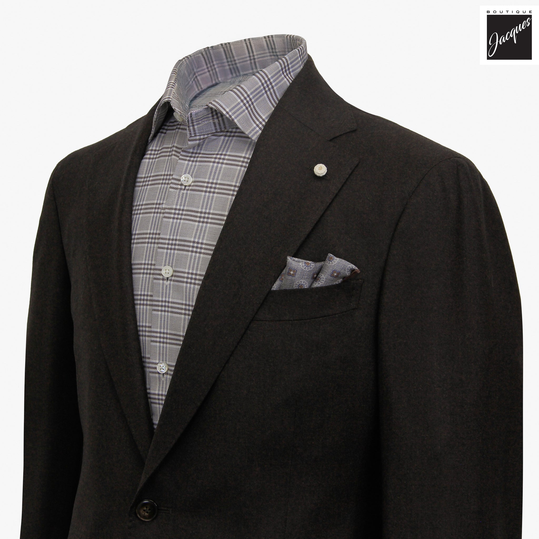 Dark Brown Vitale Barberis Wool Flannel Dream Fit Sport Jacket - Luigi Bianchi