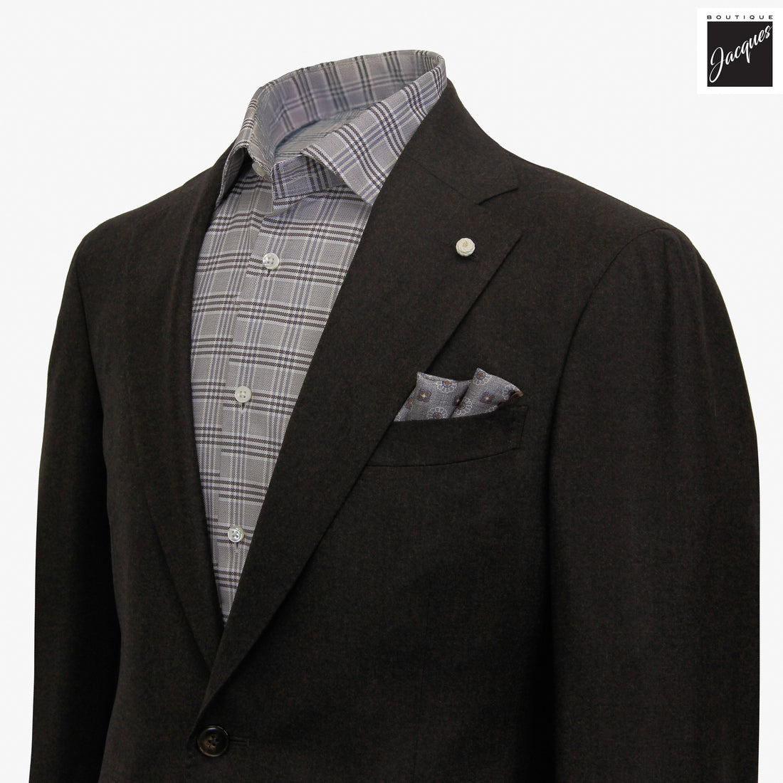 Dark Brown Vitale Barberis Wool Flannel Dream Fit Sport Jacket - Luigi Bianchi