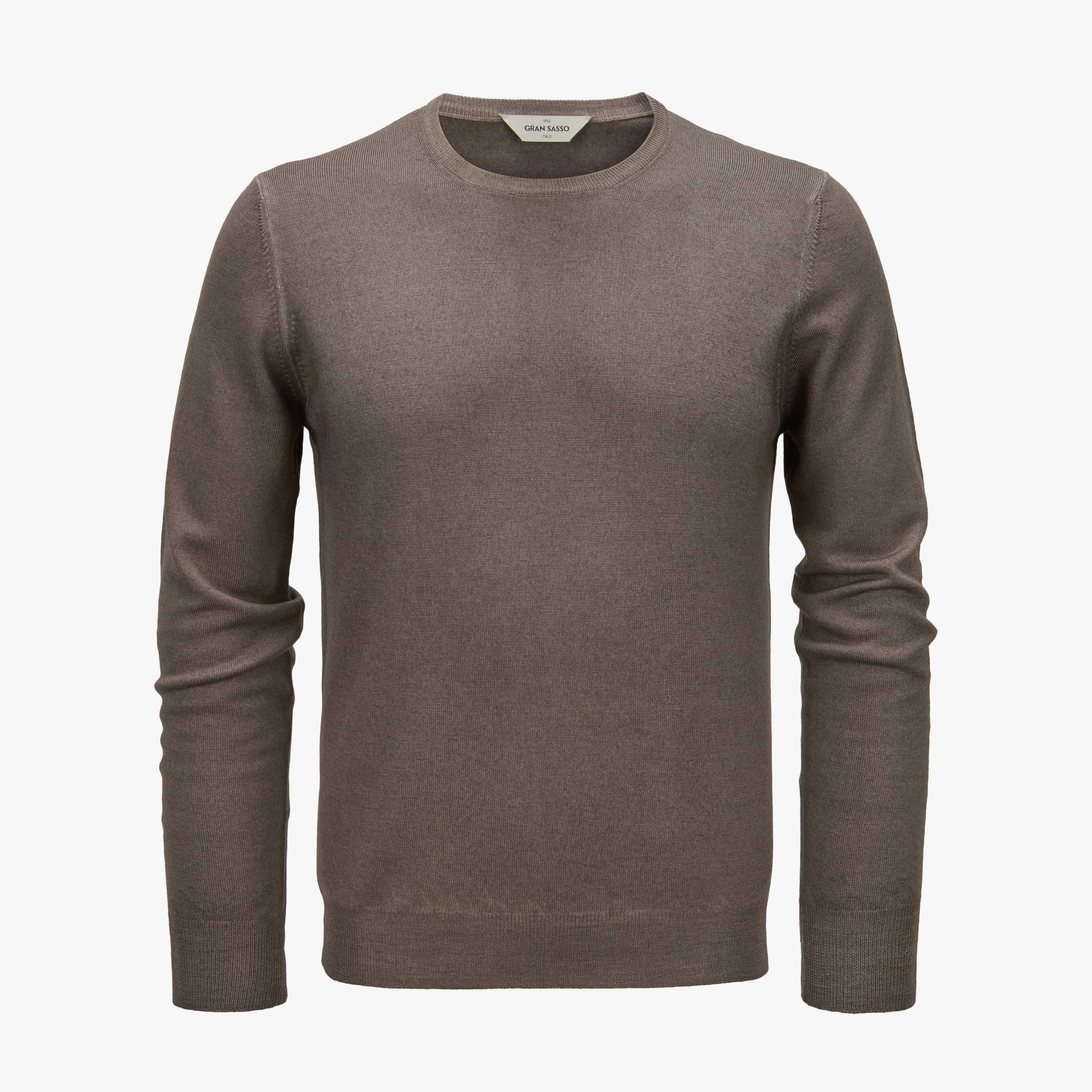 Brown Vintage Wash Wool Knit Crew Neck Sweater - GRAN SASSO