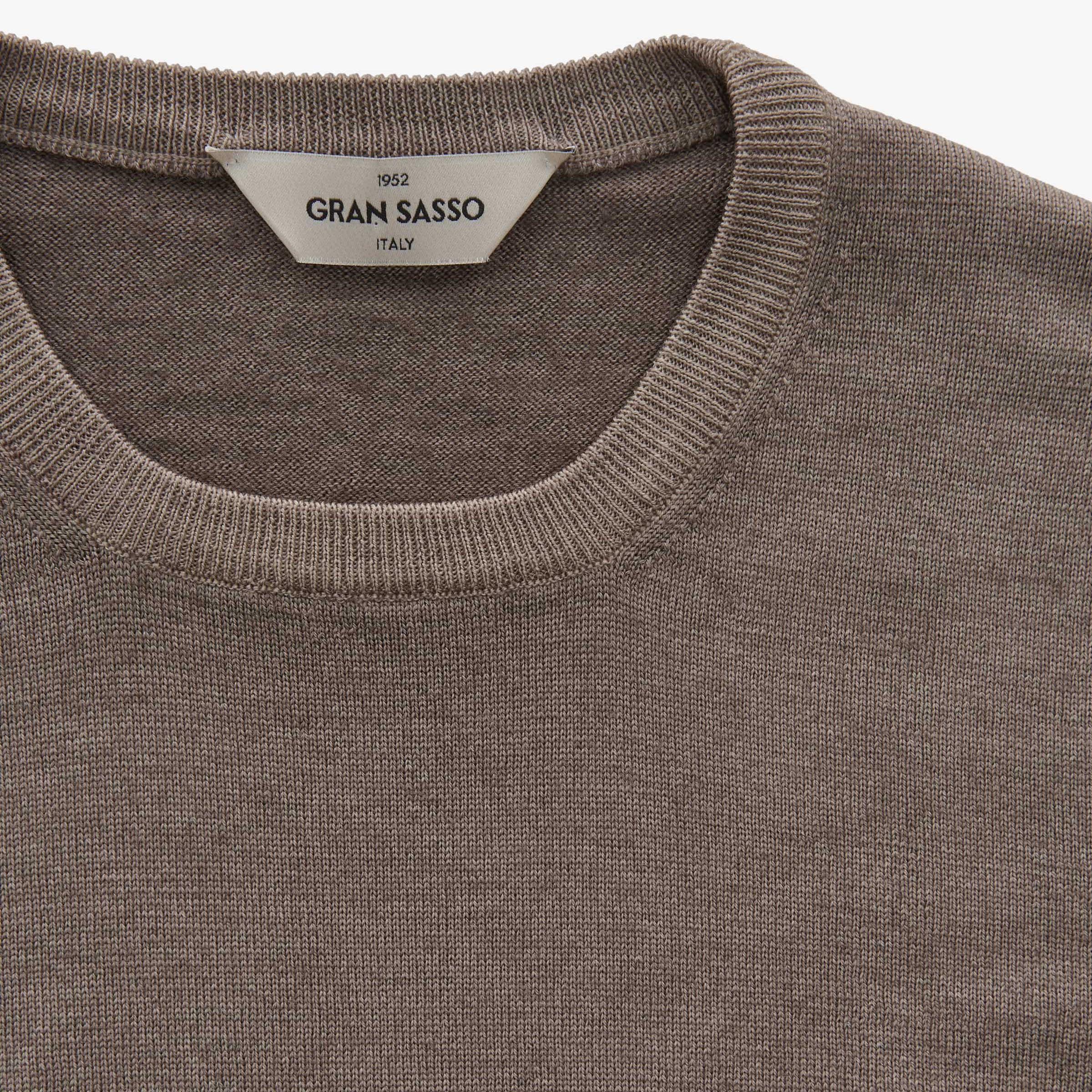 Brown Vintage Wash Wool Knit Crew Neck Sweater - GRAN SASSO