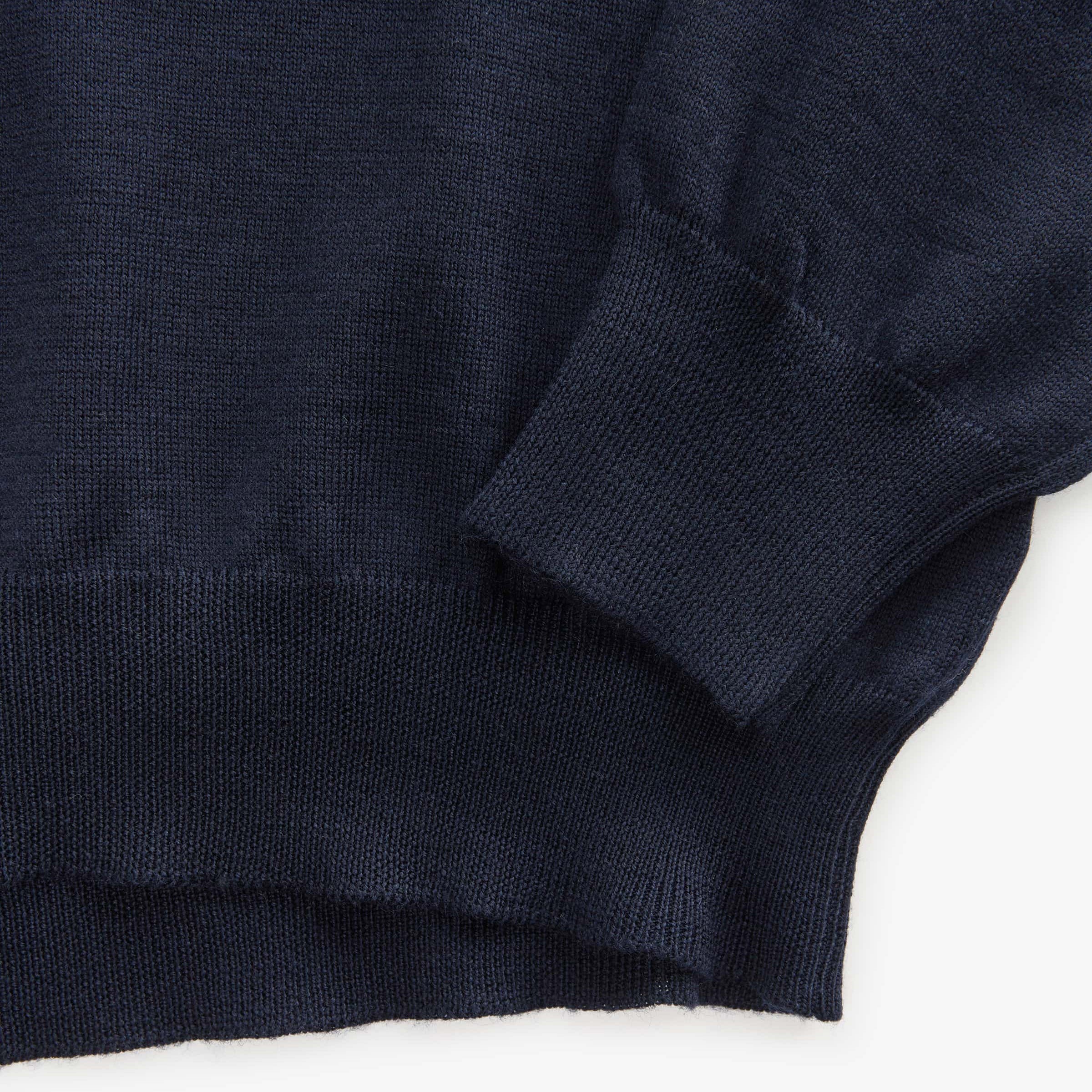 Navy Blue Virgin Wool Knitted Long Sleeve Polo Shirt - GRAN SASSO