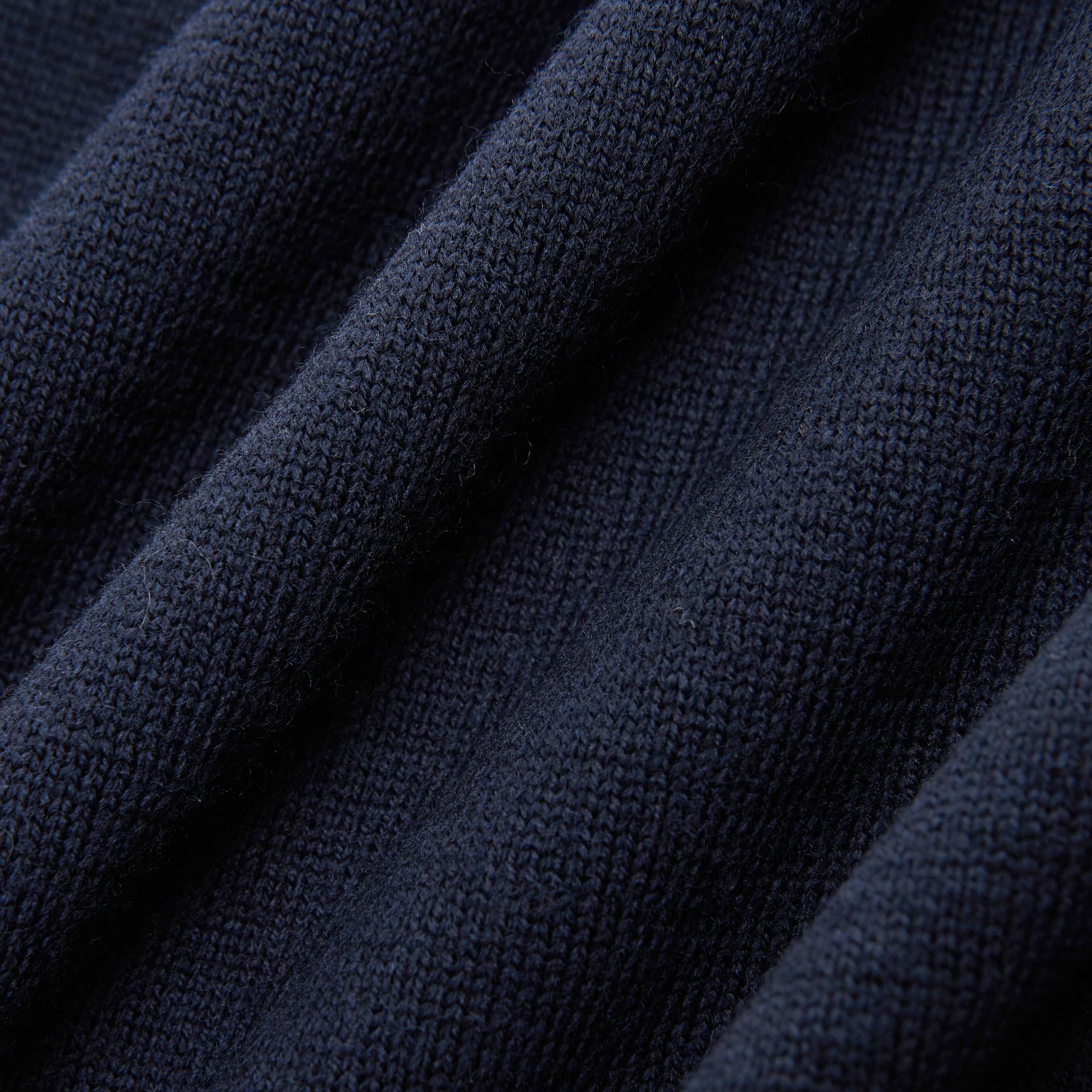 Navy Blue Virgin Wool Knitted Long Sleeve Polo Shirt - GRAN SASSO