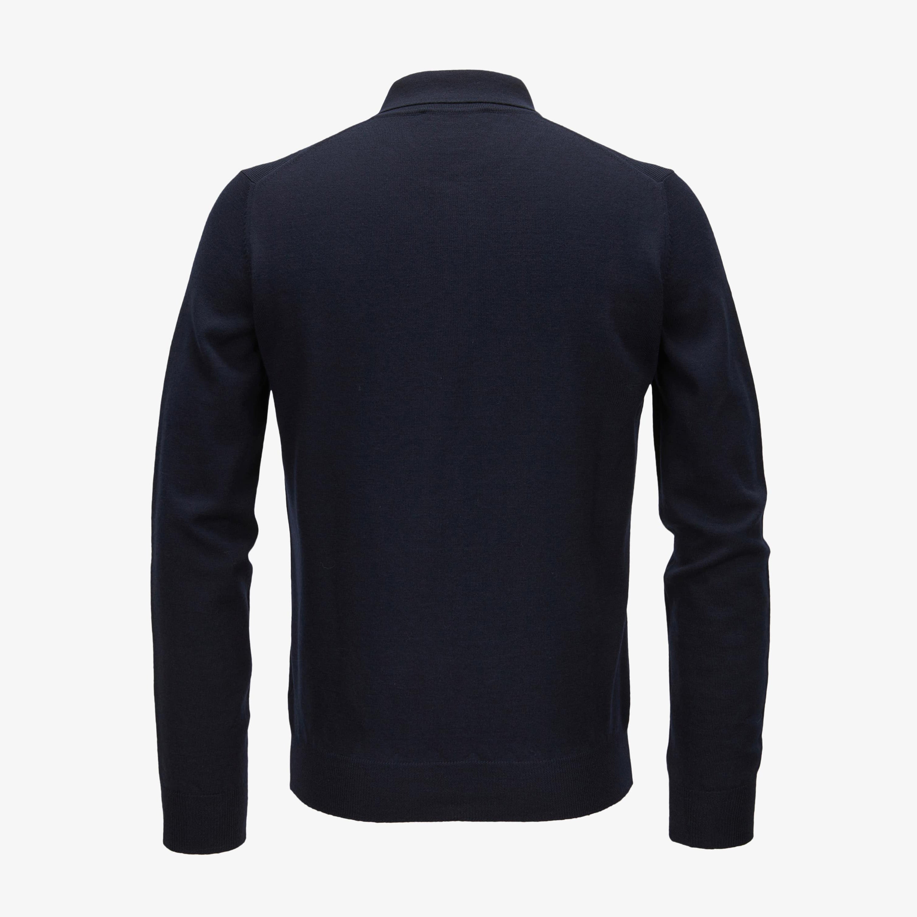 Navy Blue Virgin Wool Knitted Long Sleeve Polo Shirt - GRAN SASSO