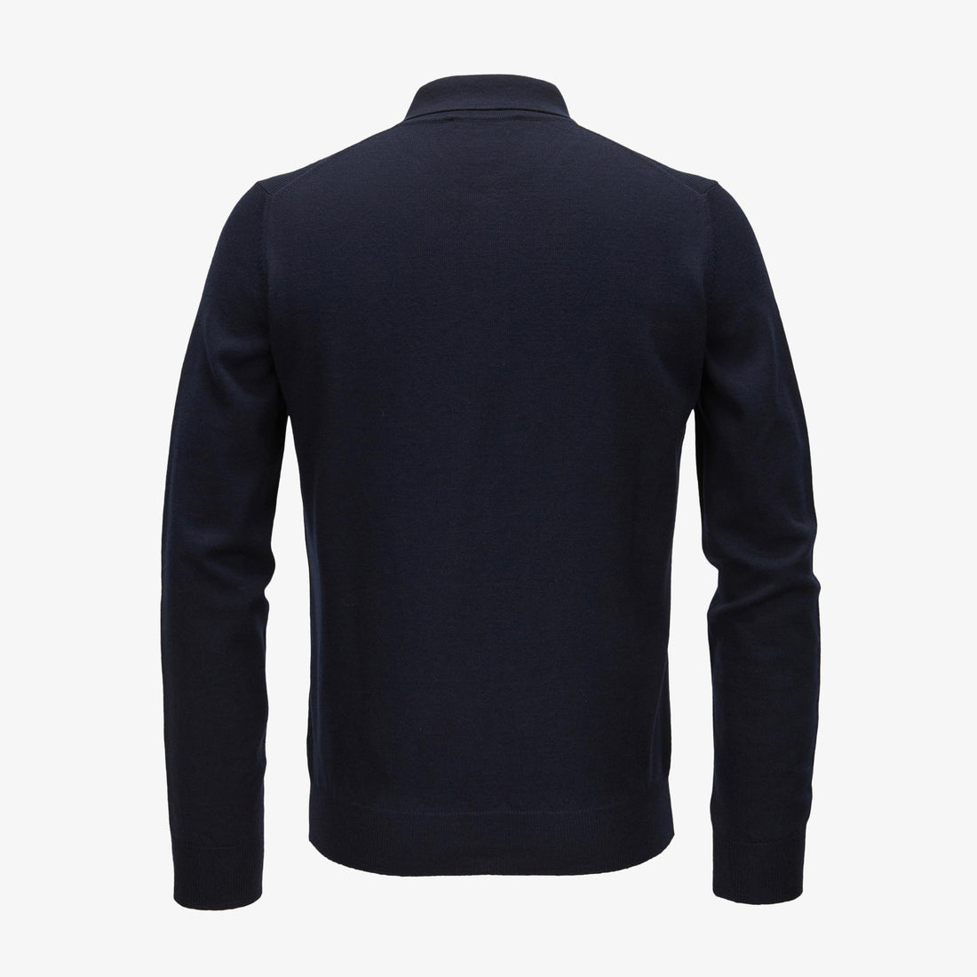 Navy Blue Virgin Wool Knitted Long Sleeve Polo Shirt - GRAN SASSO