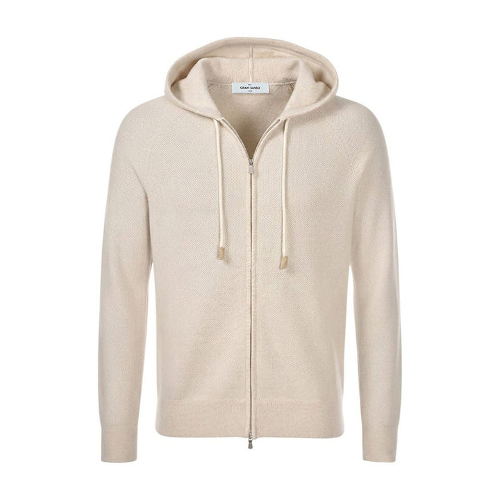 Oatmeal Wool/Cashmere/Viscose Full Zip Hoodie - GRAN SASSO - Boutique Jacques International