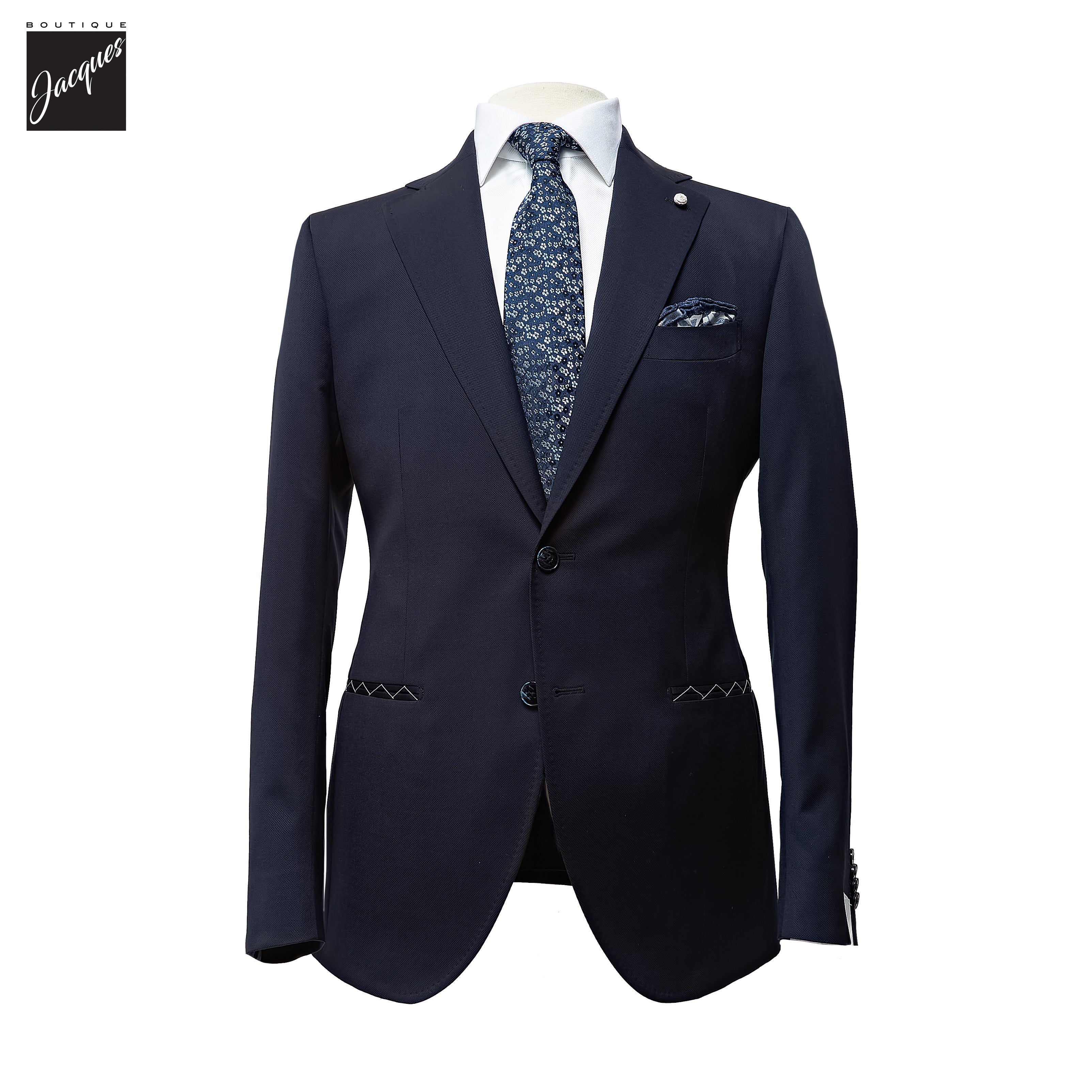 Navy Blue Neat Vitale Barberis Wool Mantua Contemporary Fit Suit - Luigi Bianchi - Boutique Jacques International