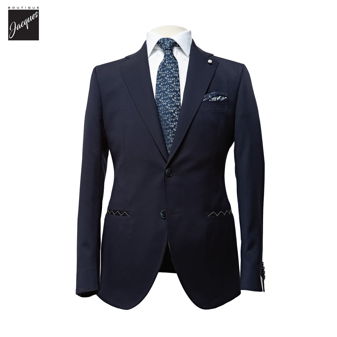 Navy Blue Neat Vitale Barberis Wool Mantua Contemporary Fit Suit - Luigi Bianchi - Boutique Jacques International