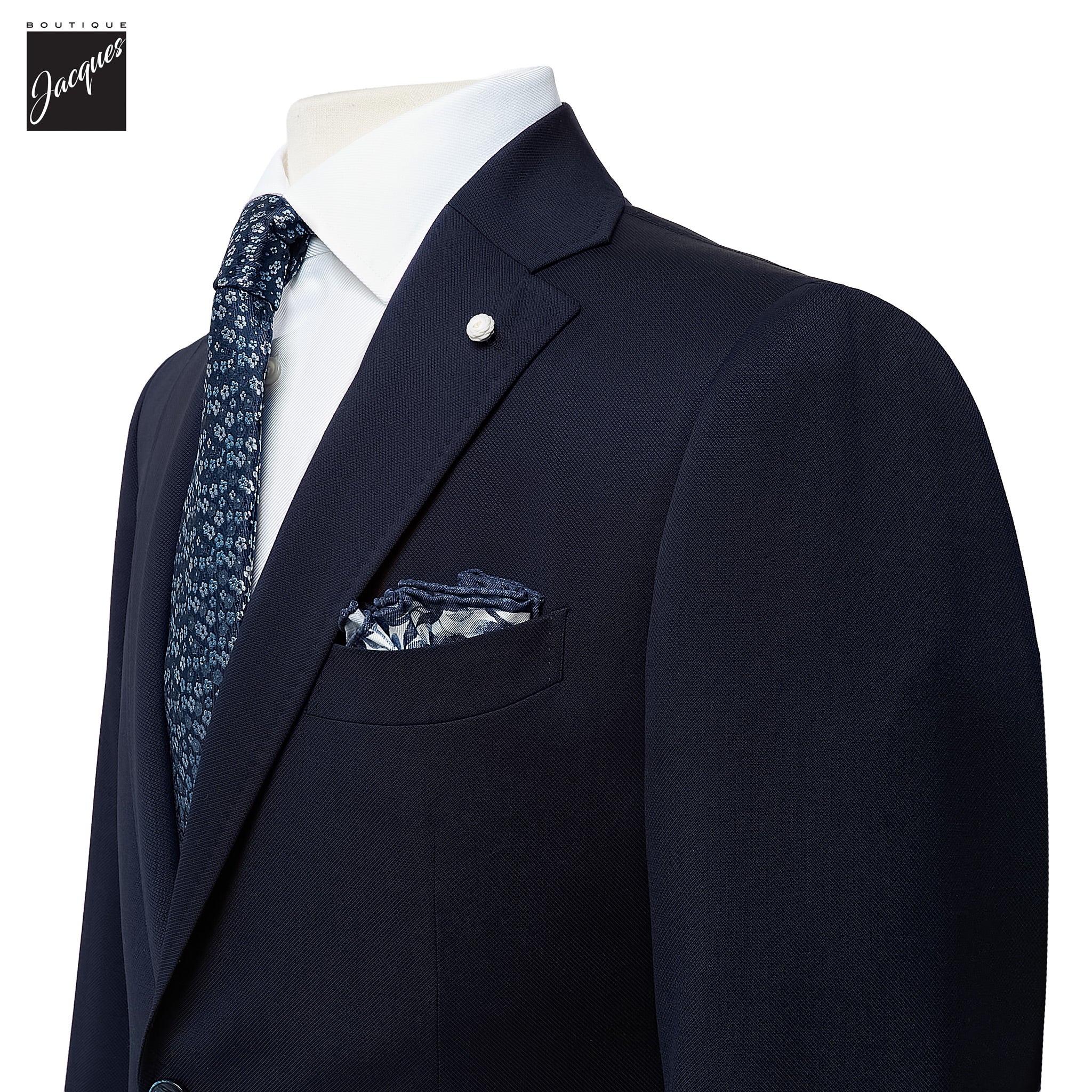 Navy Blue Neat Vitale Barberis Wool Mantua Contemporary Fit Suit - Luigi Bianchi - Boutique Jacques International