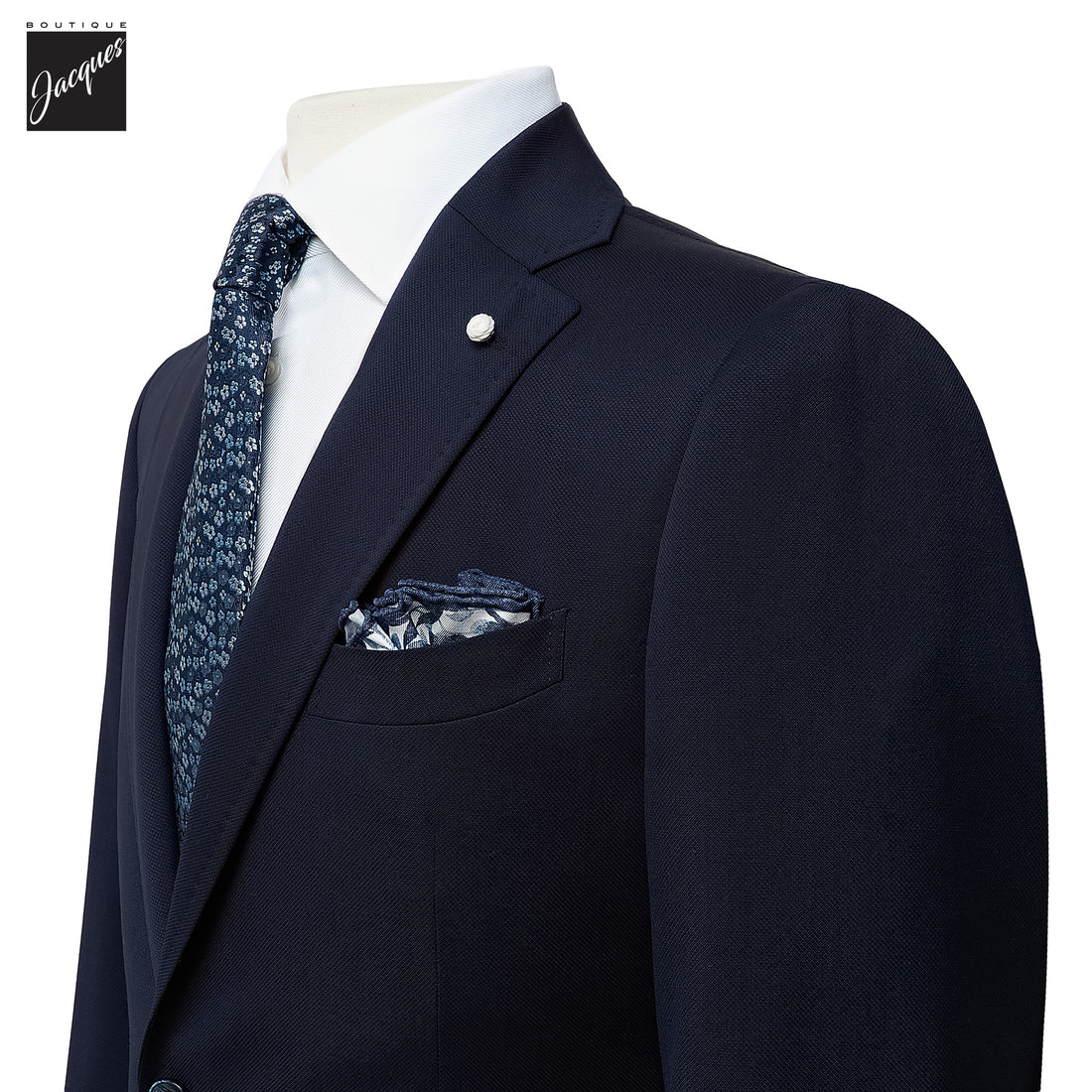 Navy Blue Neat Vitale Barberis Wool Mantua Contemporary Fit Suit - Luigi Bianchi - Boutique Jacques International