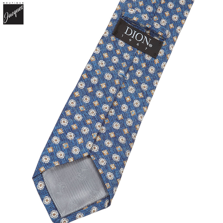 Denim Blue Mélange Medallion Printed Panama Silk Tie - DION