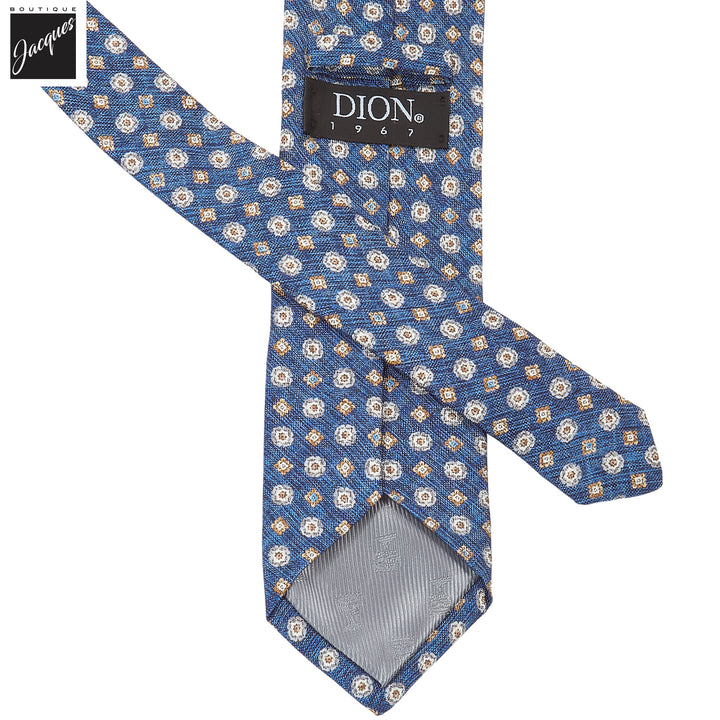 Denim Blue Mélange Medallion Printed Panama Silk Tie - DION