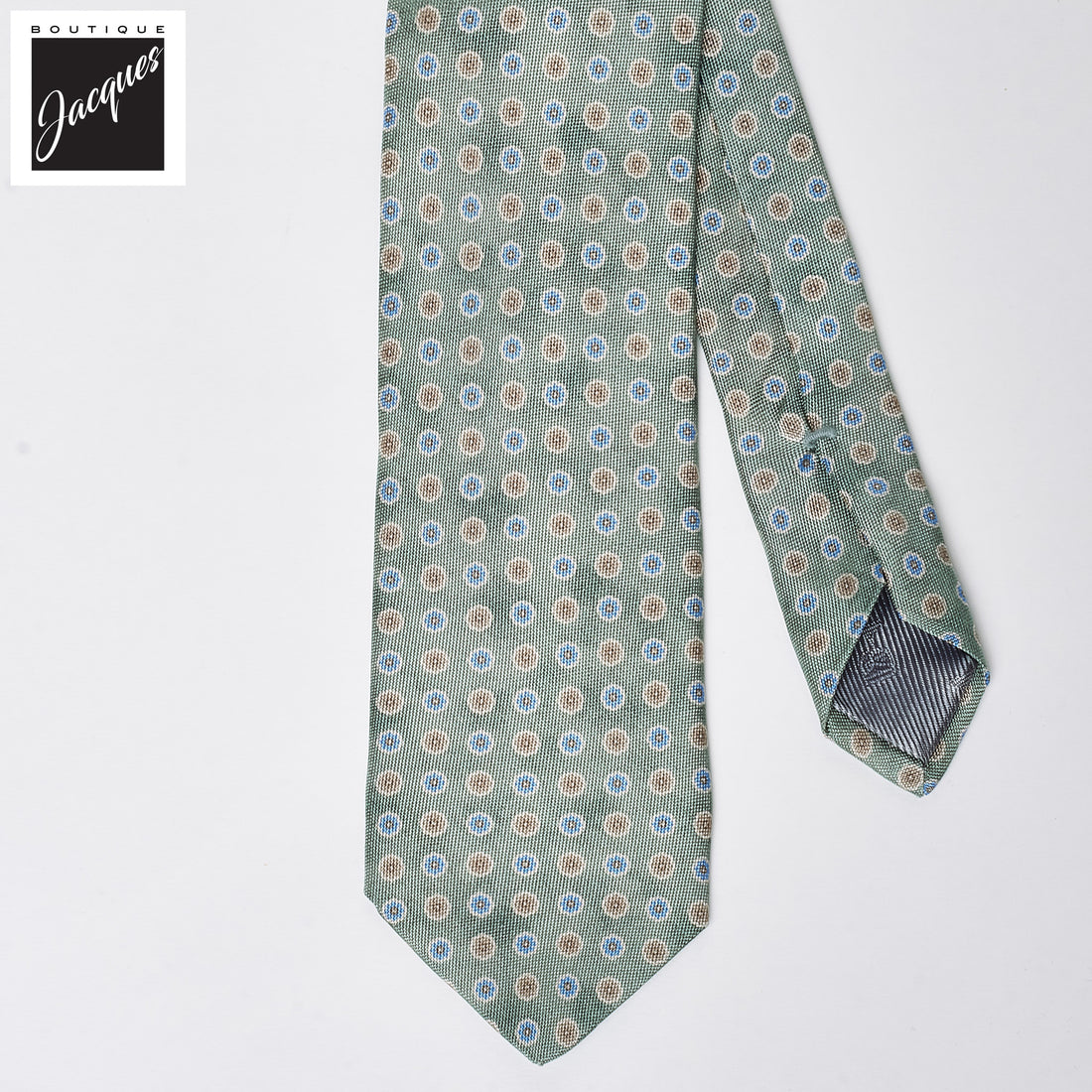 Pale Green Floral Print Silk Tie - DION - Boutique Jacques International