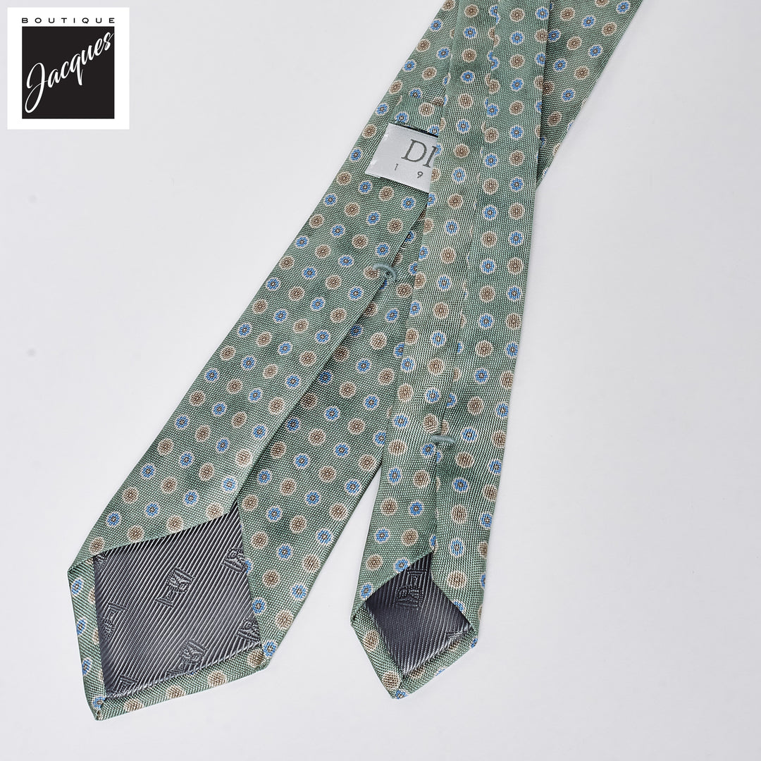 Pale Green Floral Print Silk Tie - DION