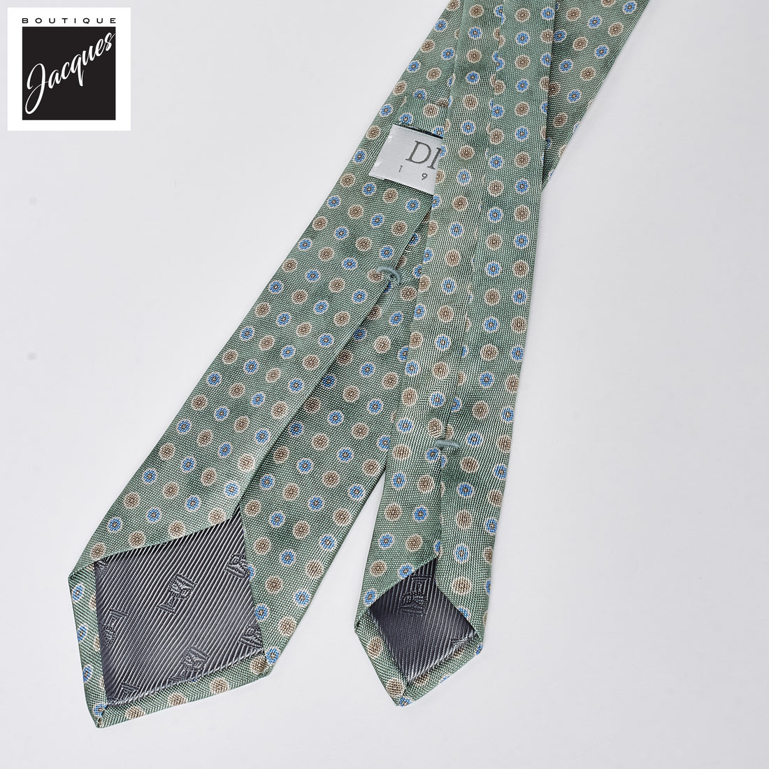 Pale Green Floral Print Silk Tie - DION - Boutique Jacques International