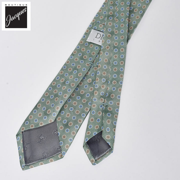 Pale Green Floral Print Silk Tie - DION