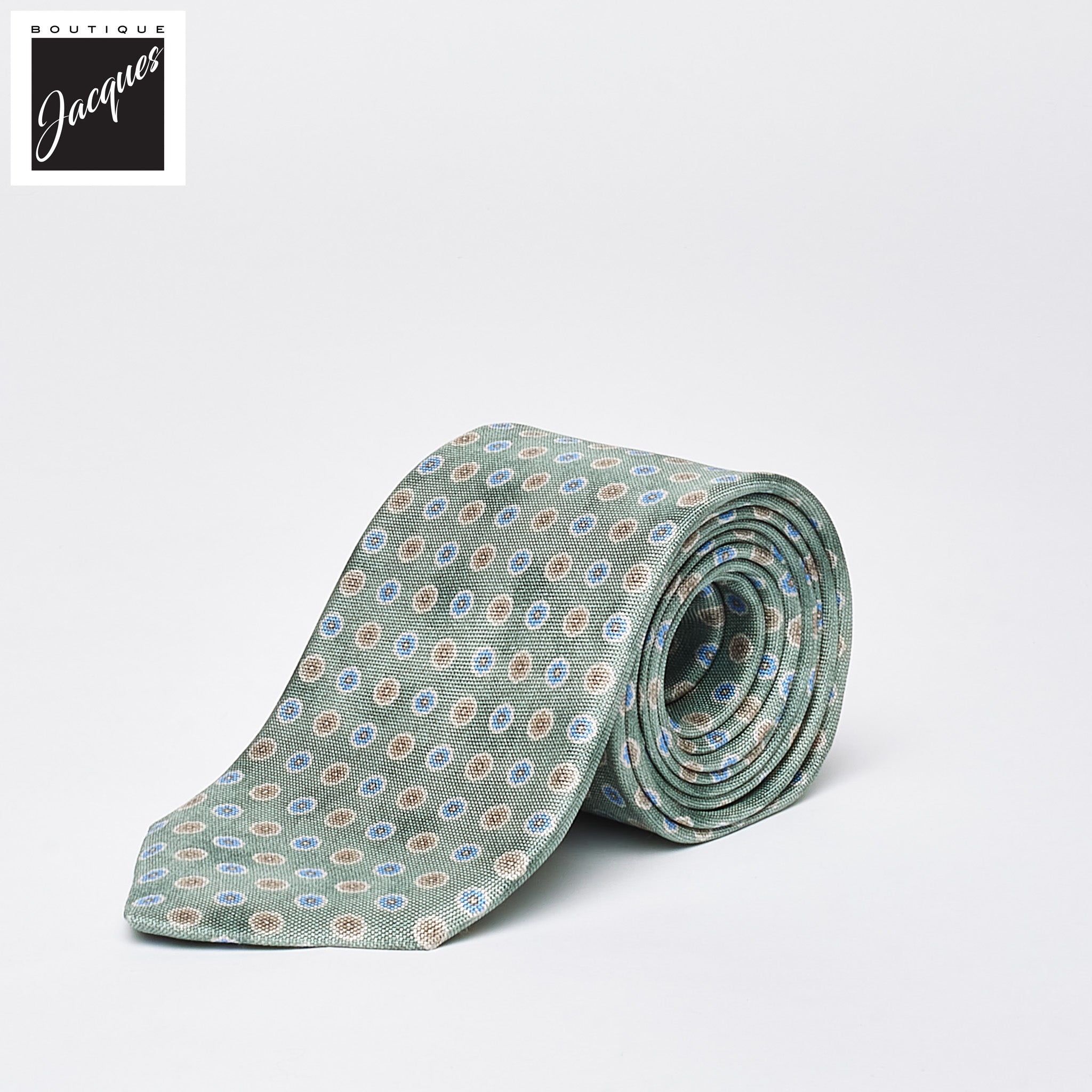 Pale Green Floral Print Silk Tie - DION - Boutique Jacques International