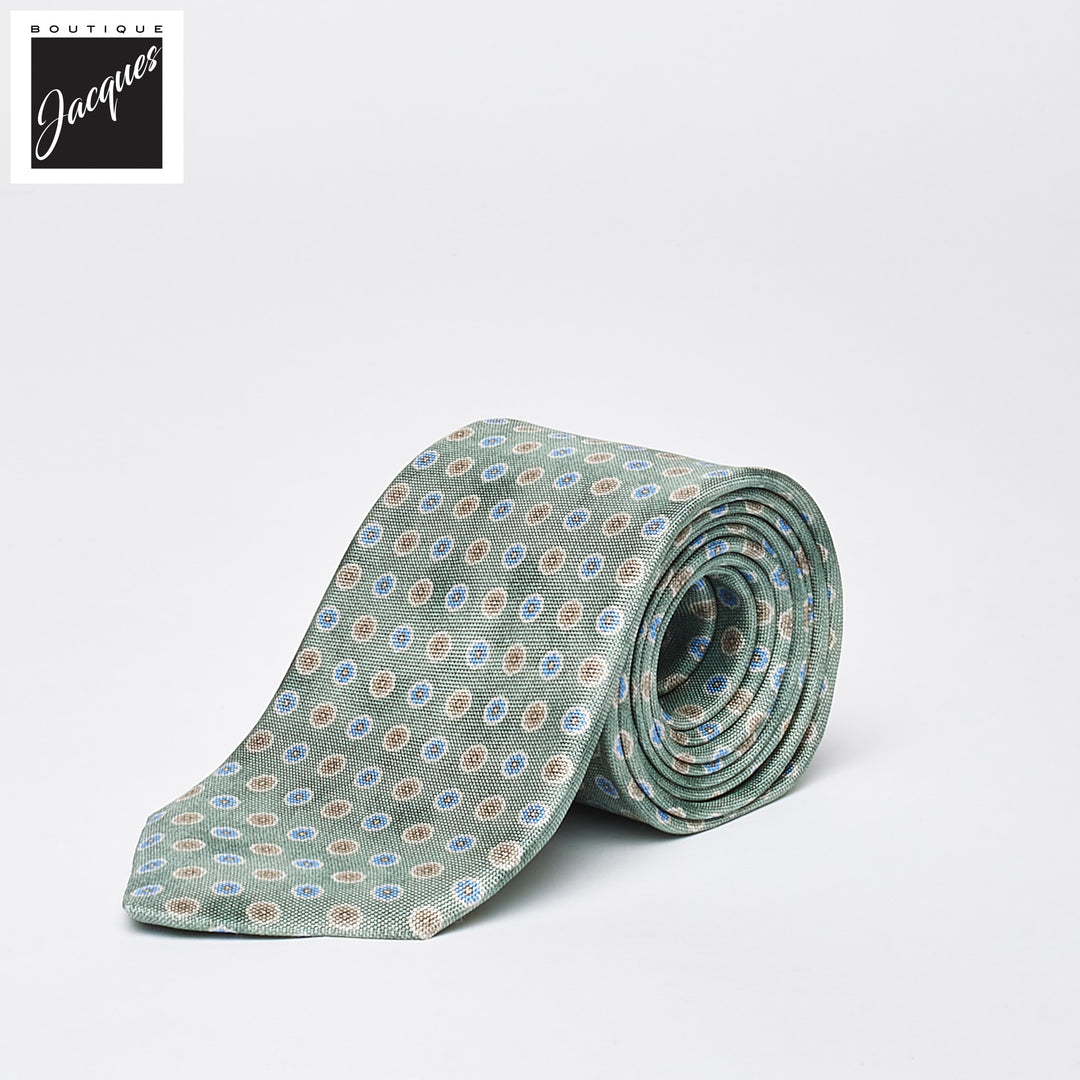 Pale Green Floral Print Silk Tie - DION