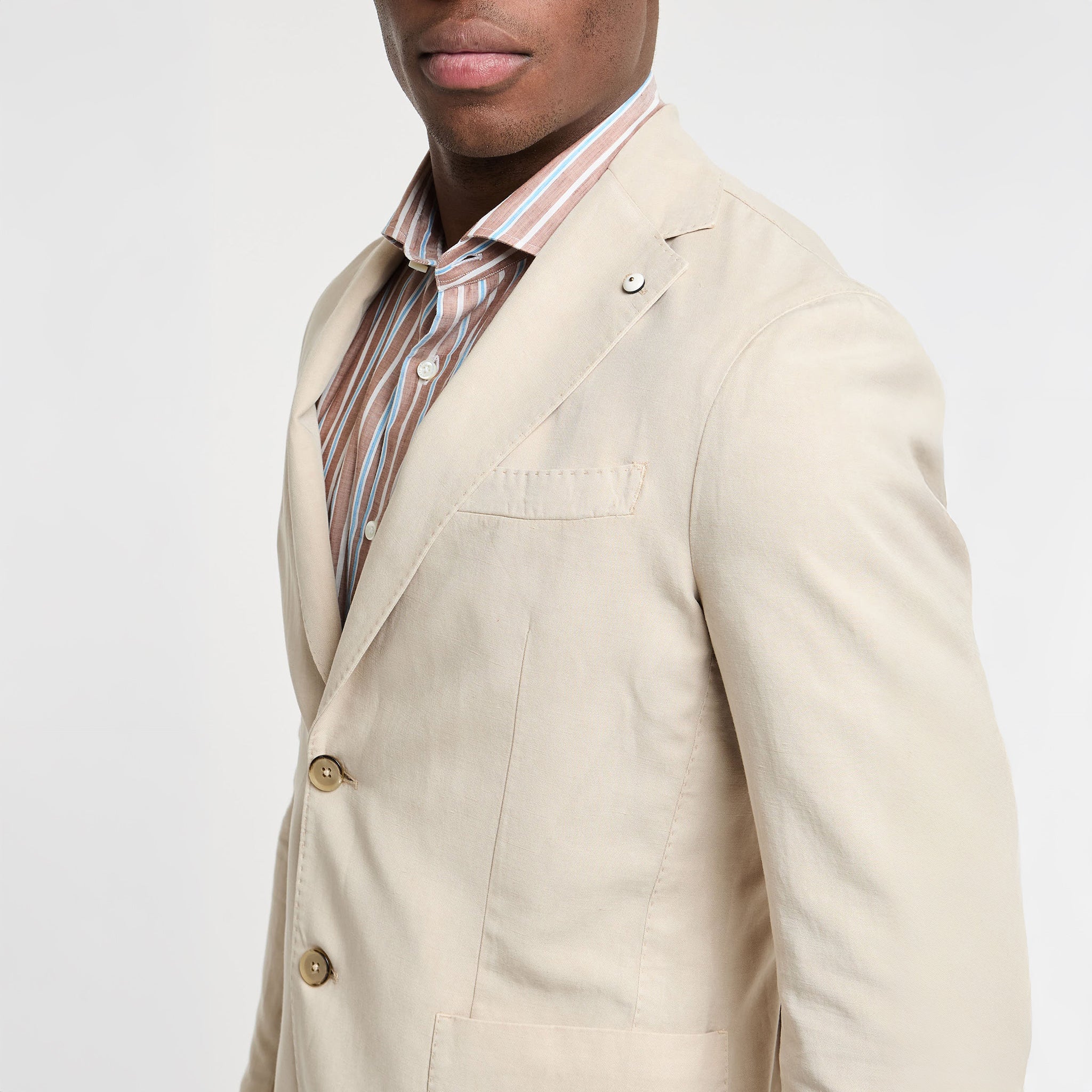 Light Beige Solid Lyocell-Linen-Cotton Unlined Sport Jacket - L.B.M 1911
