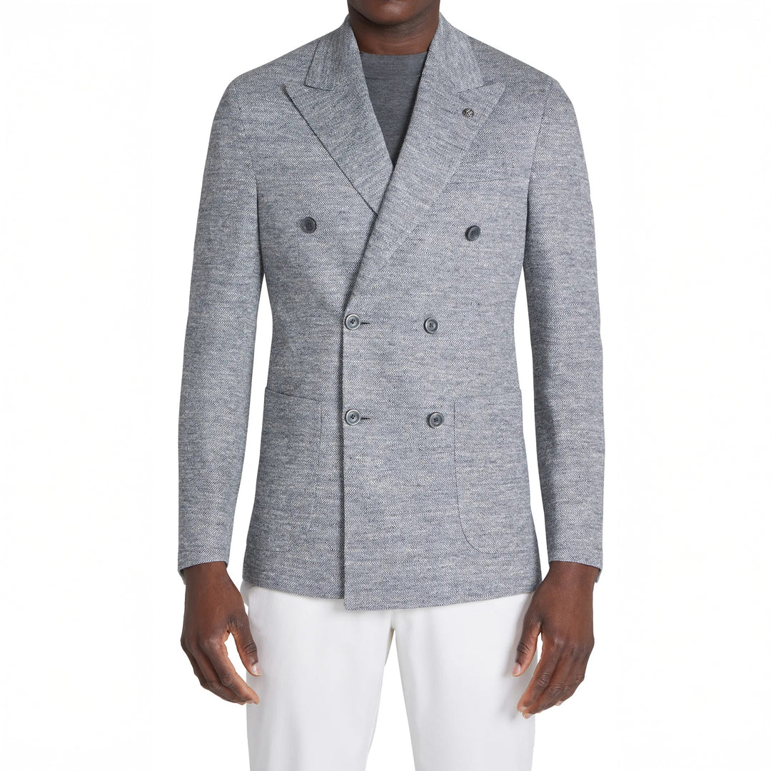 Gray Mouliné Double Breasted Knit Linen Hall Contemporary Fit Blazer - Jack Victor