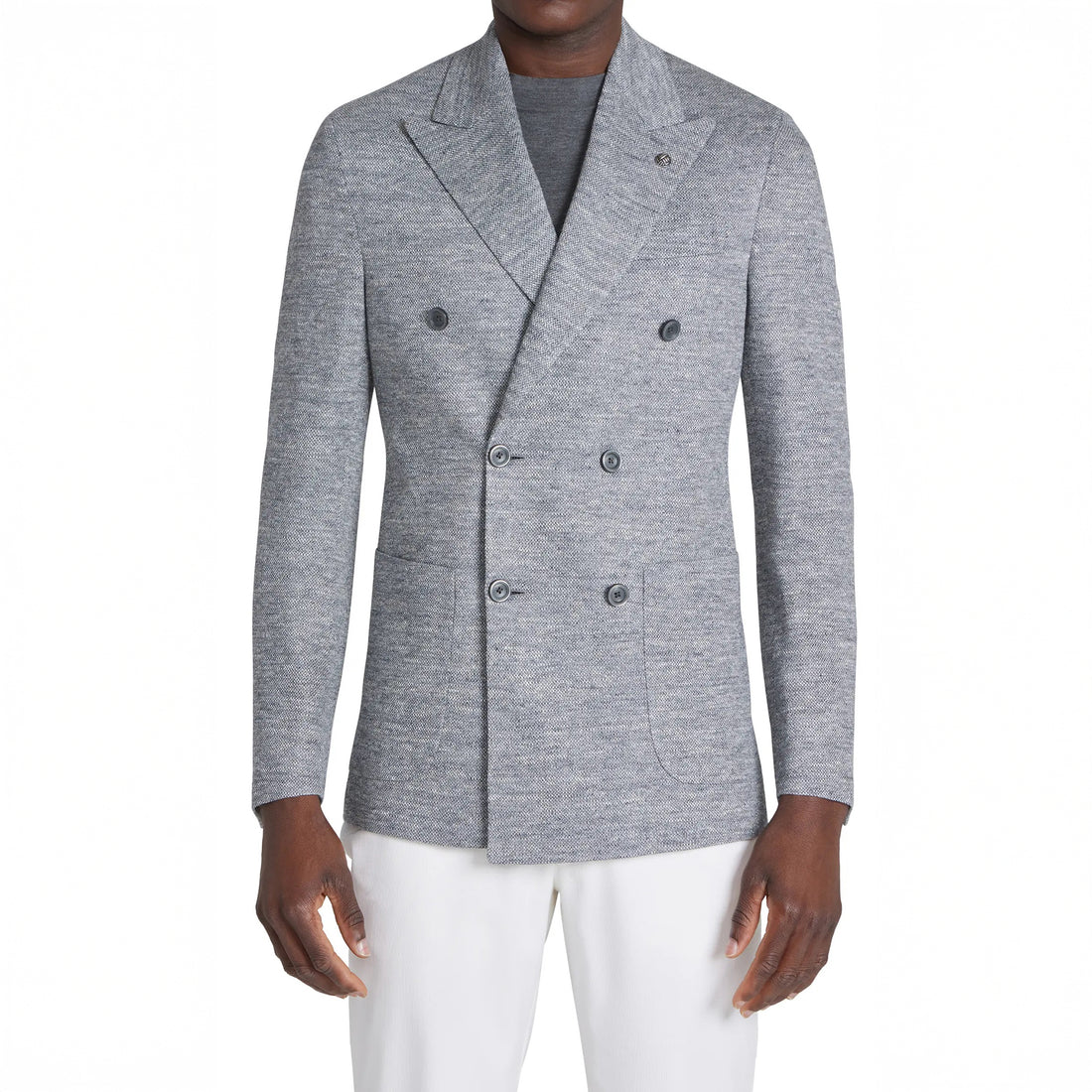 Gray Mouliné Double Breasted Knit Linen Hall Contemporary Fit Blazer - Jack Victor - Boutique Jacques International