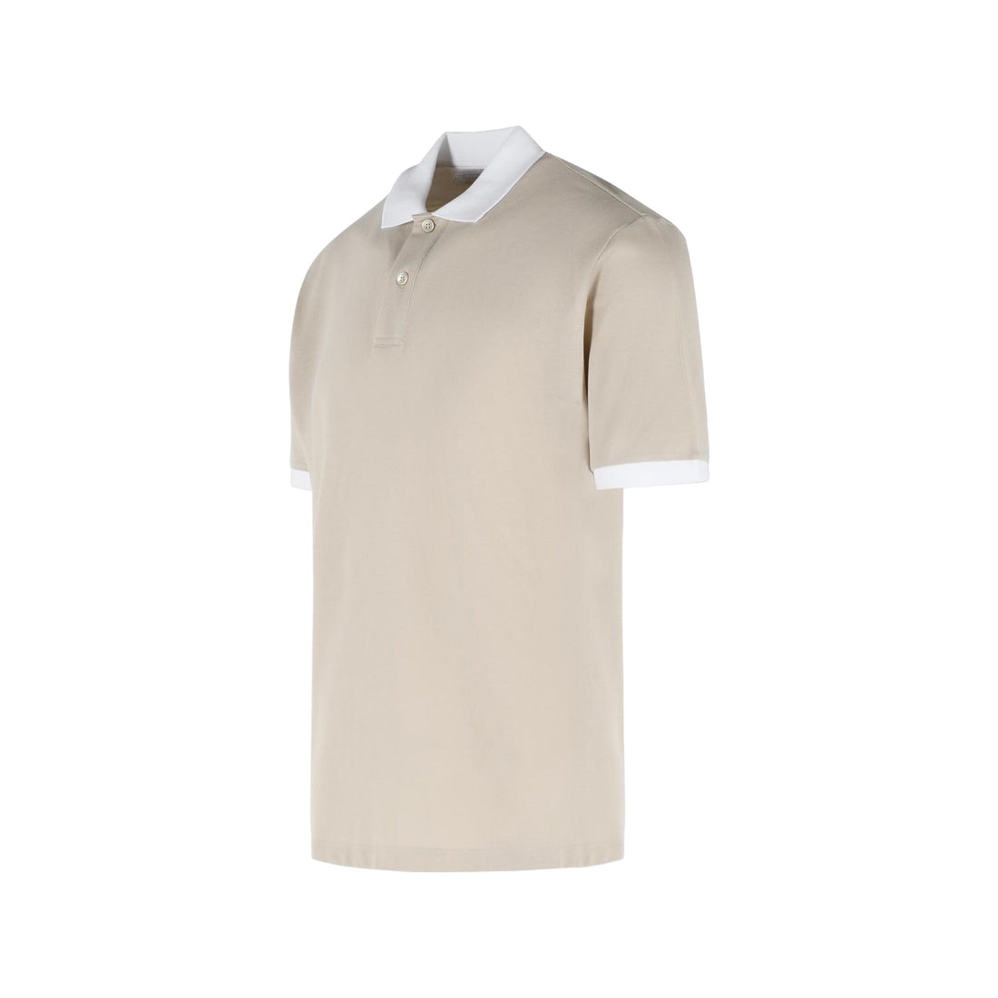 Sand Pique Cotton Polo Shirt with White Trims - ELEVENTY PLATINUM - Boutique Jacques International