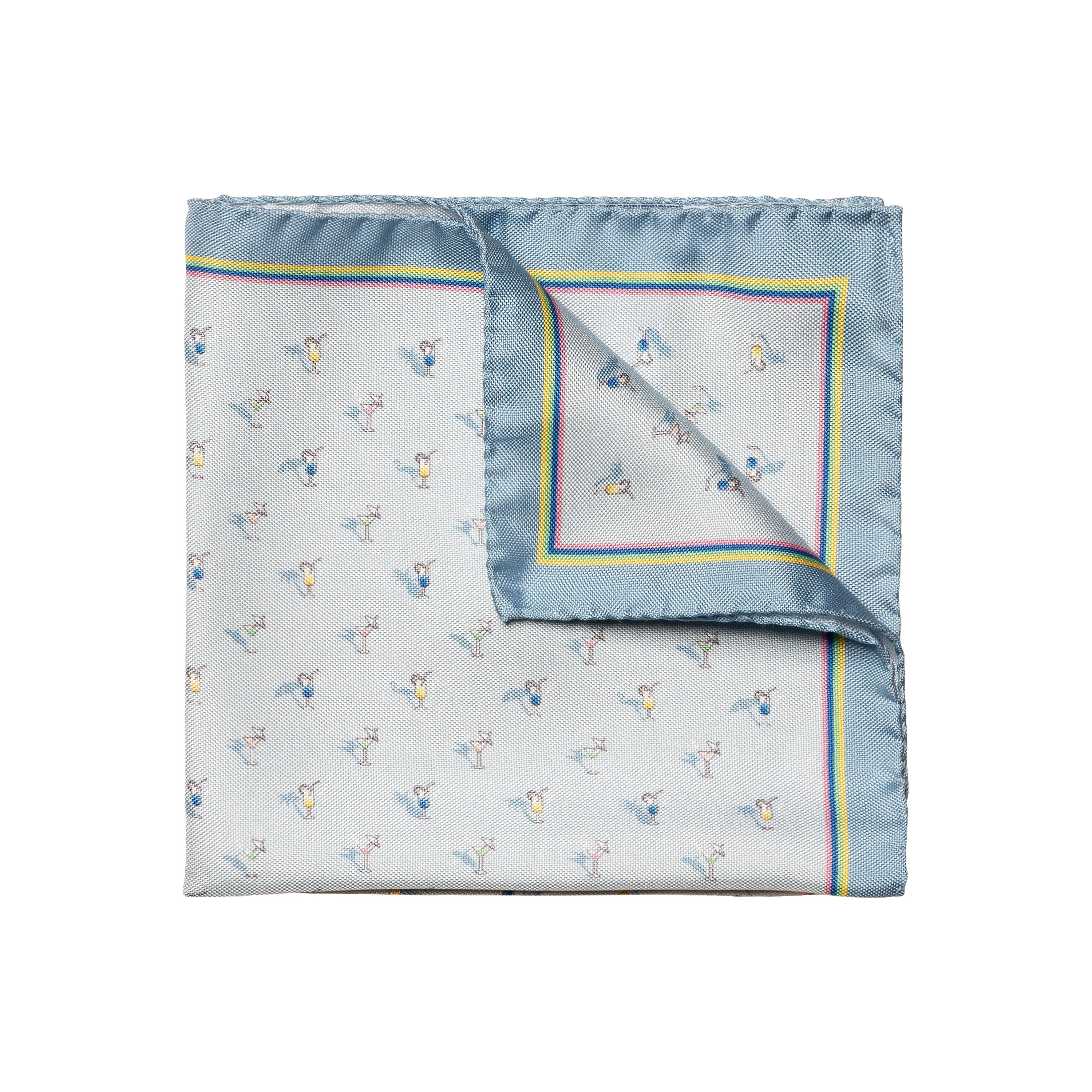 Light Blue Cocktail Motif Silk Pocket Square - ETON