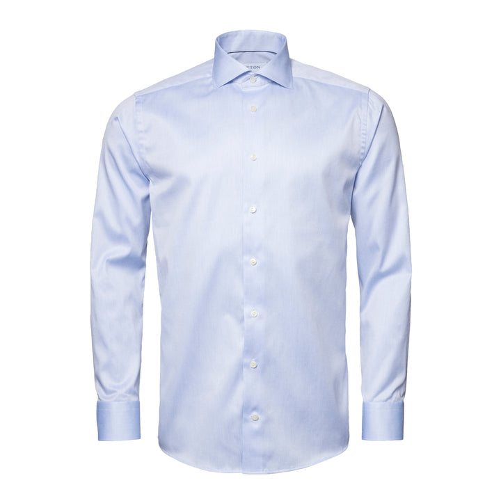 Light Blue Solid Signature Twill Wide Spread Collar Slim Fit Shirt - ETON