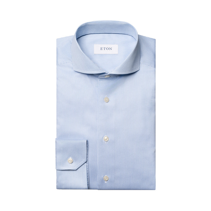 Light Blue Fine Striped Signature Twill Slim Fit Shirt - ETON