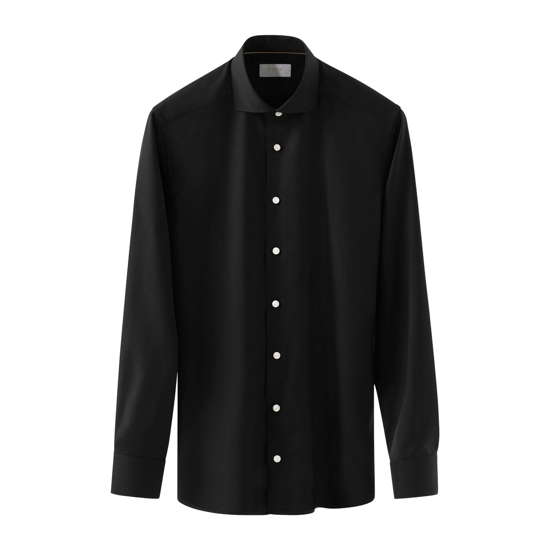 Black Solid Merino Wool Contemporary Fit Shirt - ETON
