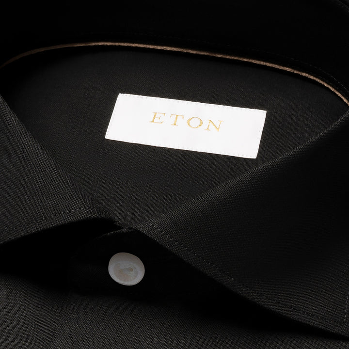 Black Solid Merino Wool Contemporary Fit Shirt - ETON