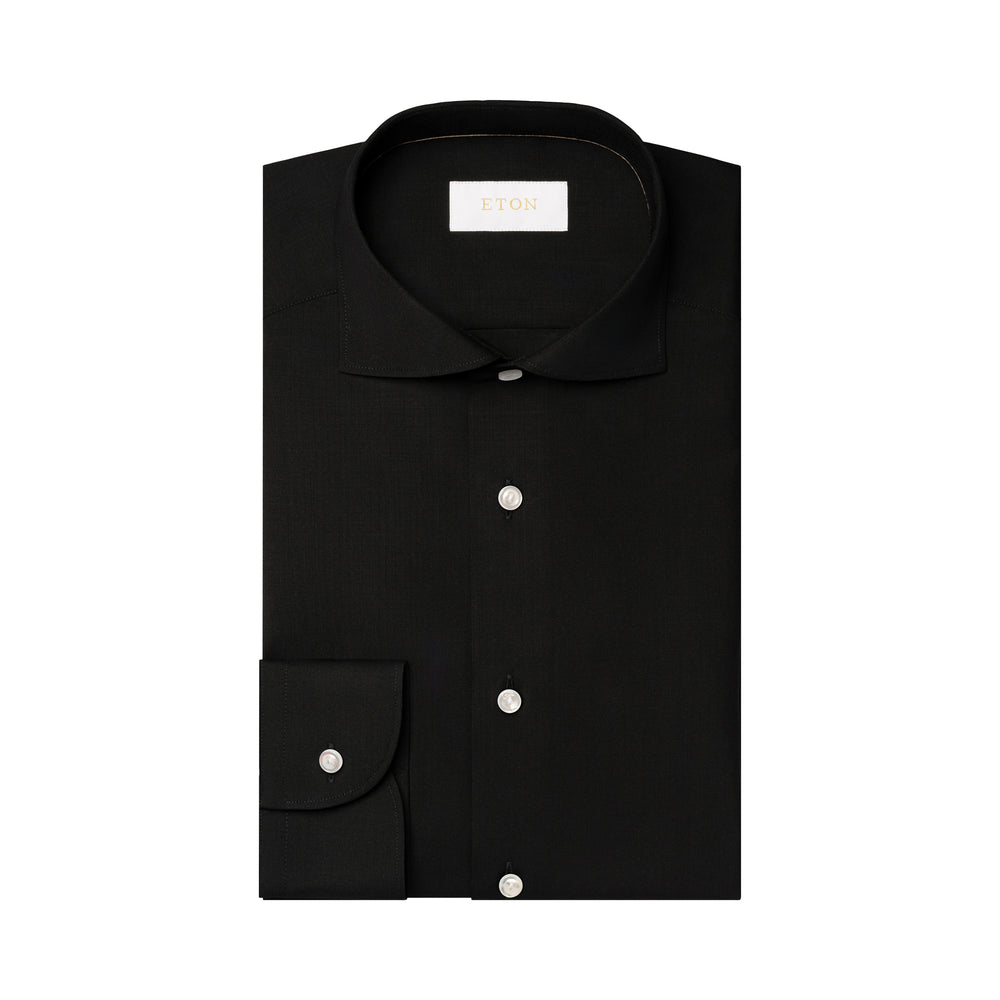 Black Solid Merino Wool Contemporary Fit Shirt - ETON