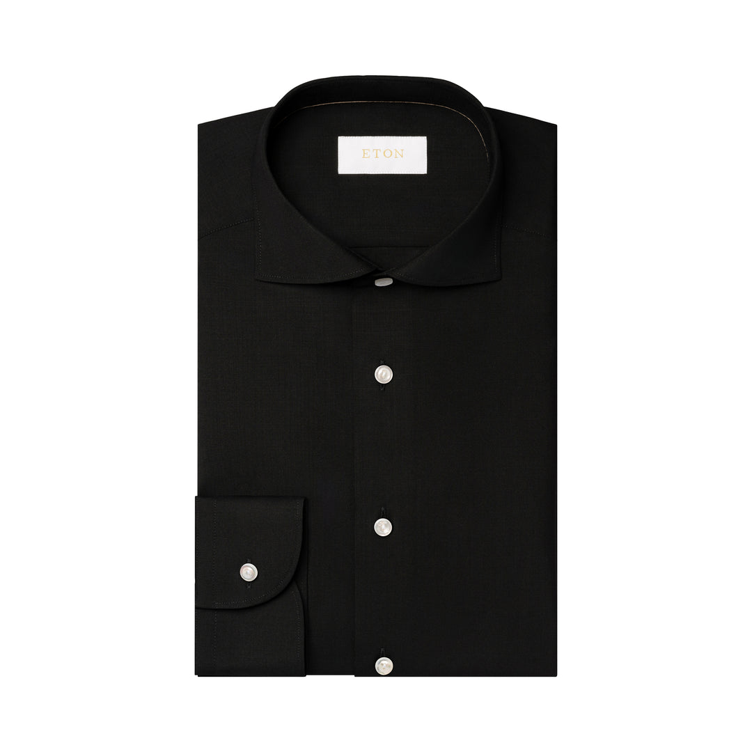 Black Solid Merino Wool Contemporary Fit Shirt - ETON
