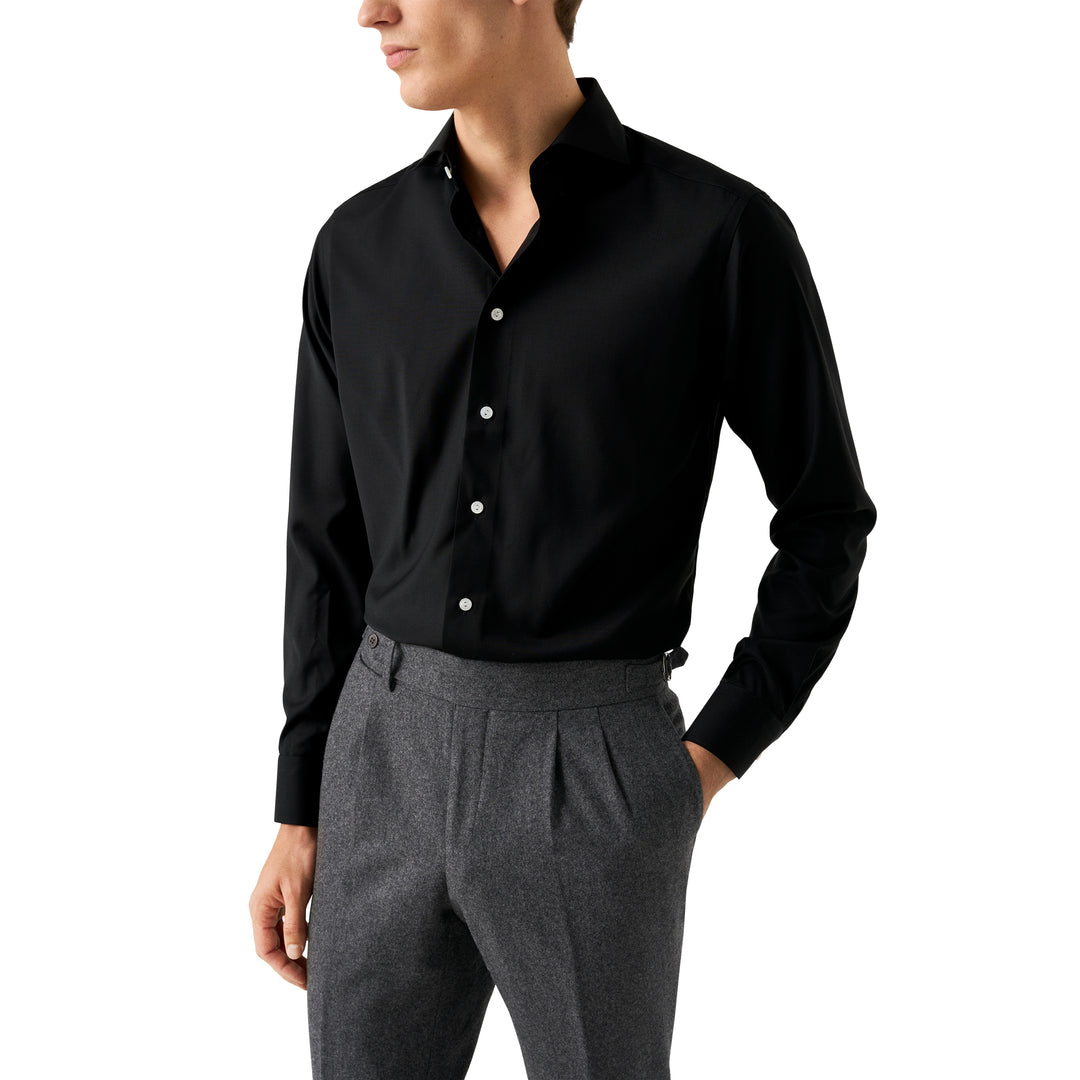 Black Solid Merino Wool Contemporary Fit Shirt - ETON