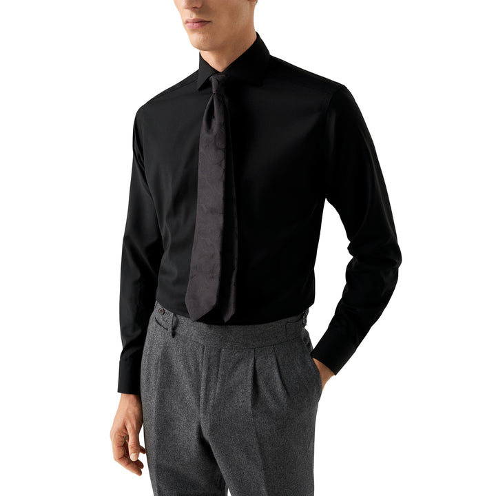 Black Solid Merino Wool Contemporary Fit Shirt - ETON