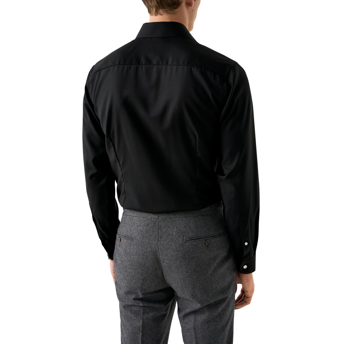 Black Solid Merino Wool Contemporary Fit Shirt - ETON