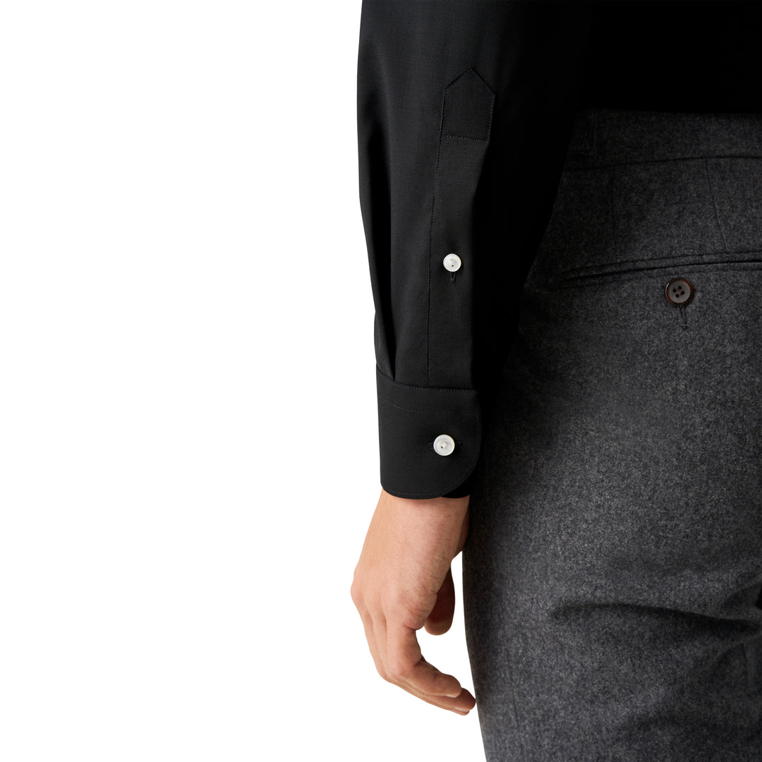 Black Solid Merino Wool Contemporary Fit Shirt - ETON