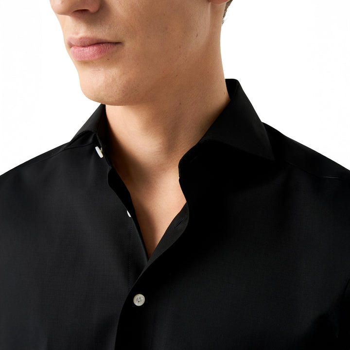 Black Solid Merino Wool Contemporary Fit Shirt - ETON