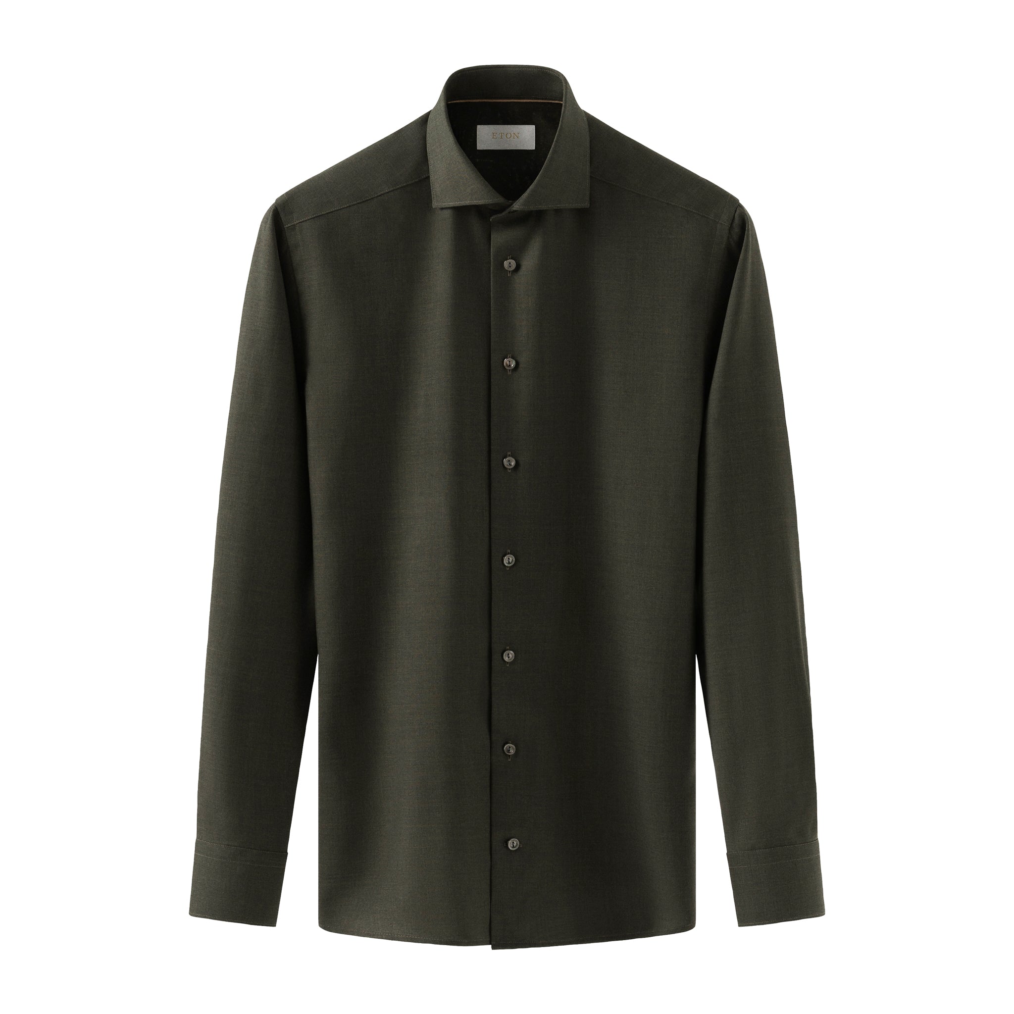Dark Green Solid Merino Wool Contemporary Fit Shirt - ETON